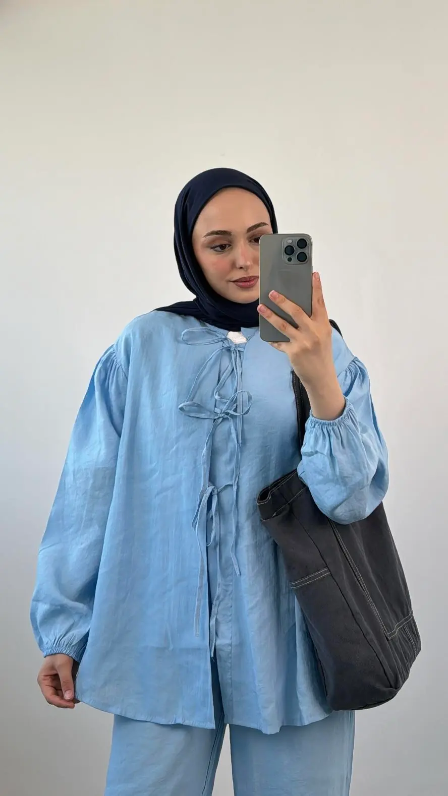 Tencel Önden Bağlamalı Kimonolu Takım Mavi - Görsel 3