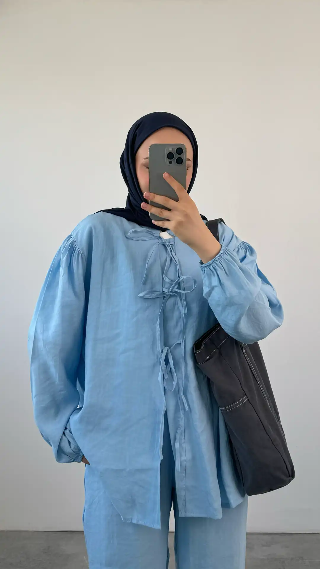 Tencel Önden Bağlamalı Kimonolu Takım Mavi - Görsel 5