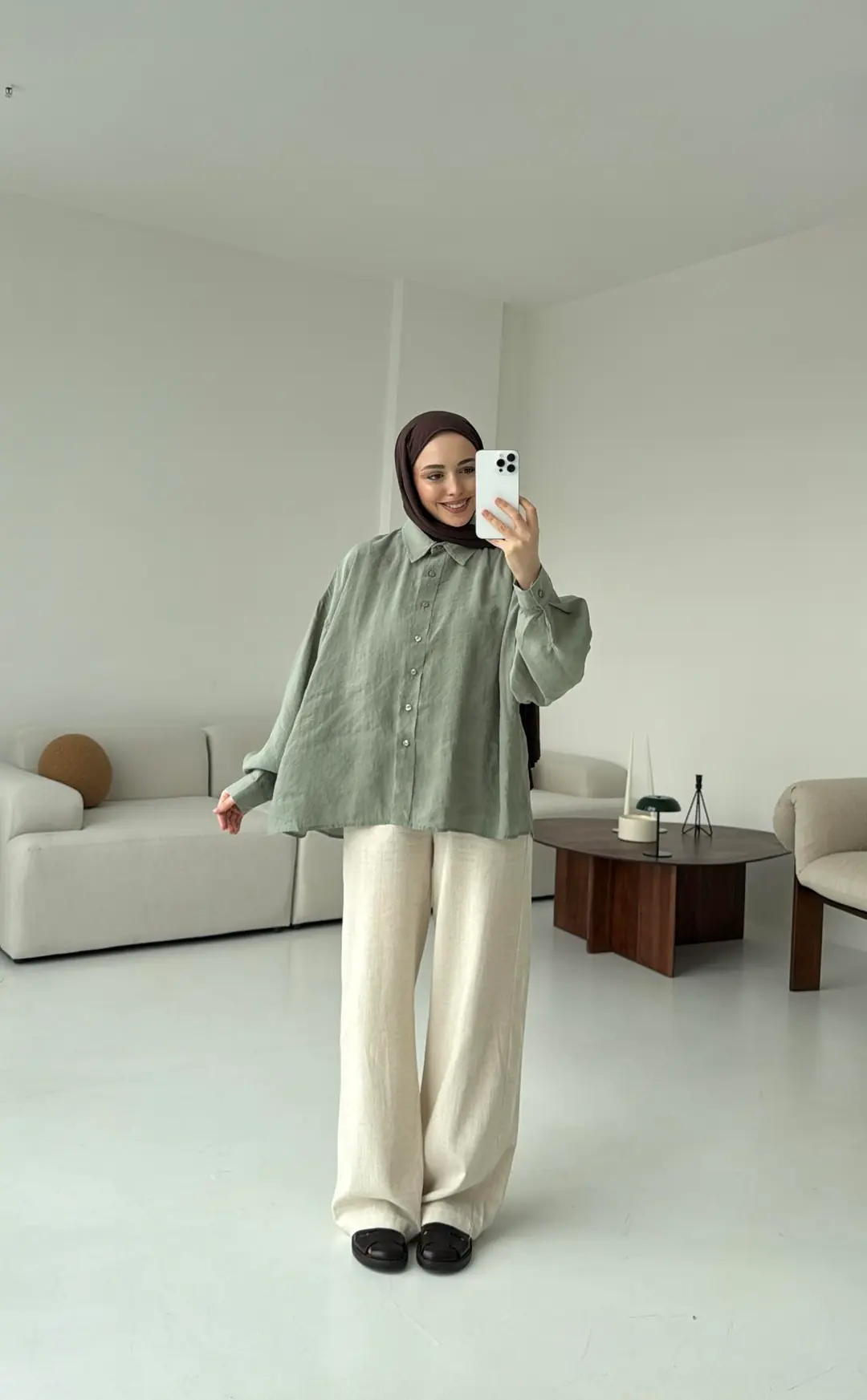 Tencel Pis Dikiş Oversize Çağla Yeşili Gömlek - Görsel 4