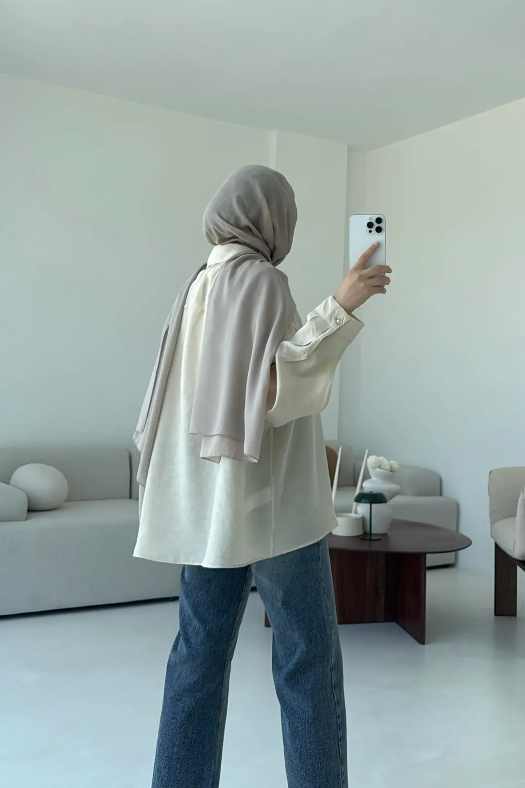 Tencel Pis Dikiş Oversize Krem Gömlek - Görsel 2