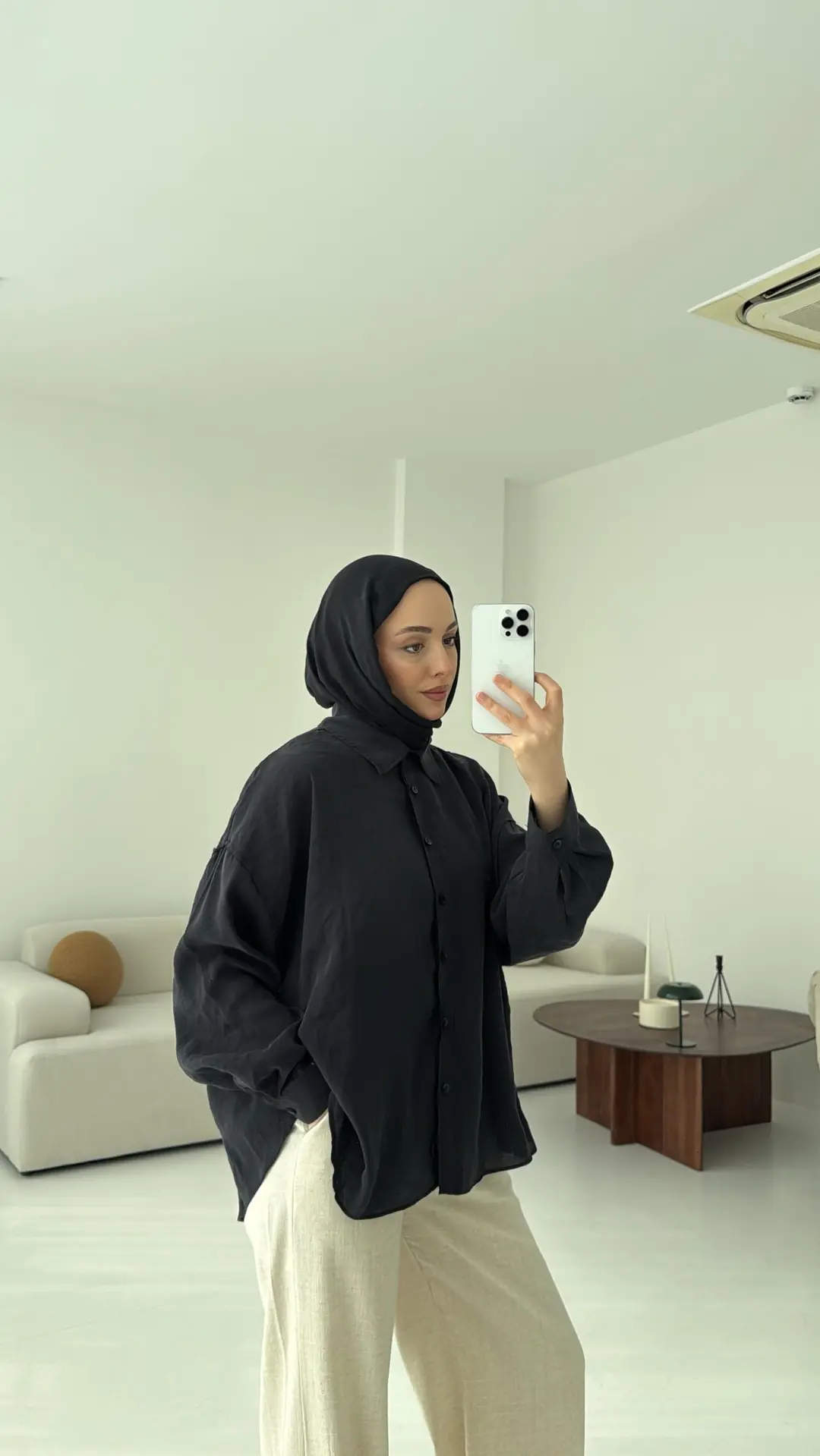 Tencel Pis Dikiş Oversize Siyah Gömlek - Görsel 4