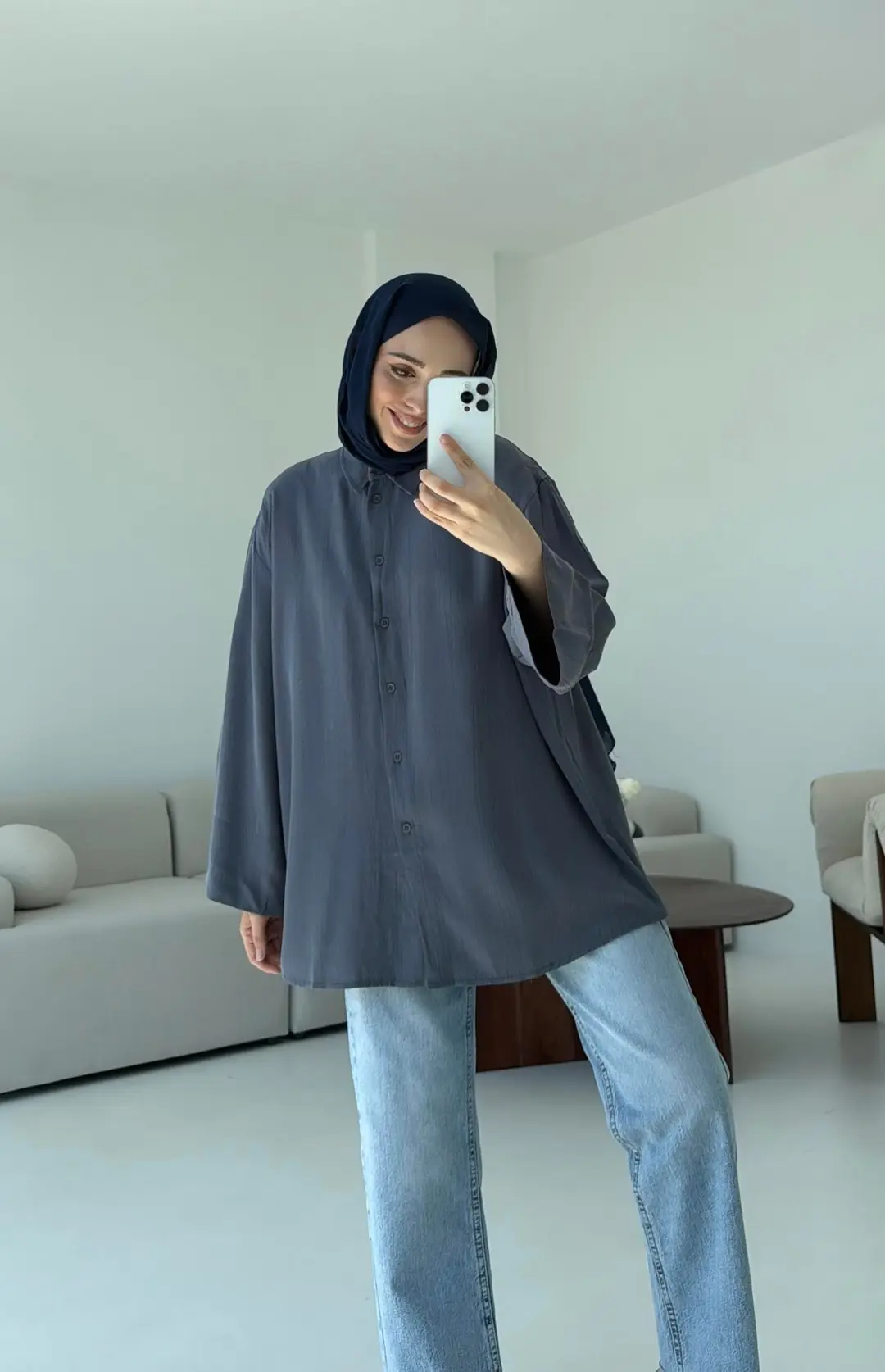 Tencel Yıkamalı Gömlek Antrasit - Görsel 3