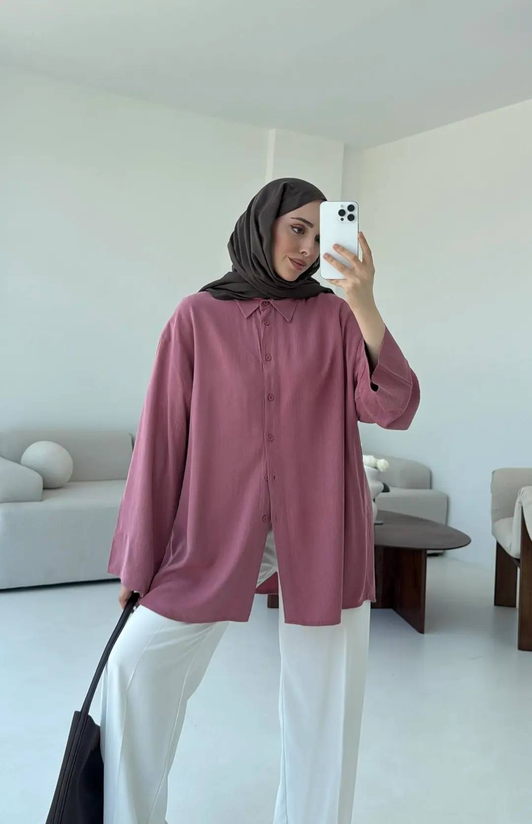 Tencel Yıkamalı Gömlek Gül Kurusu - Görsel 2