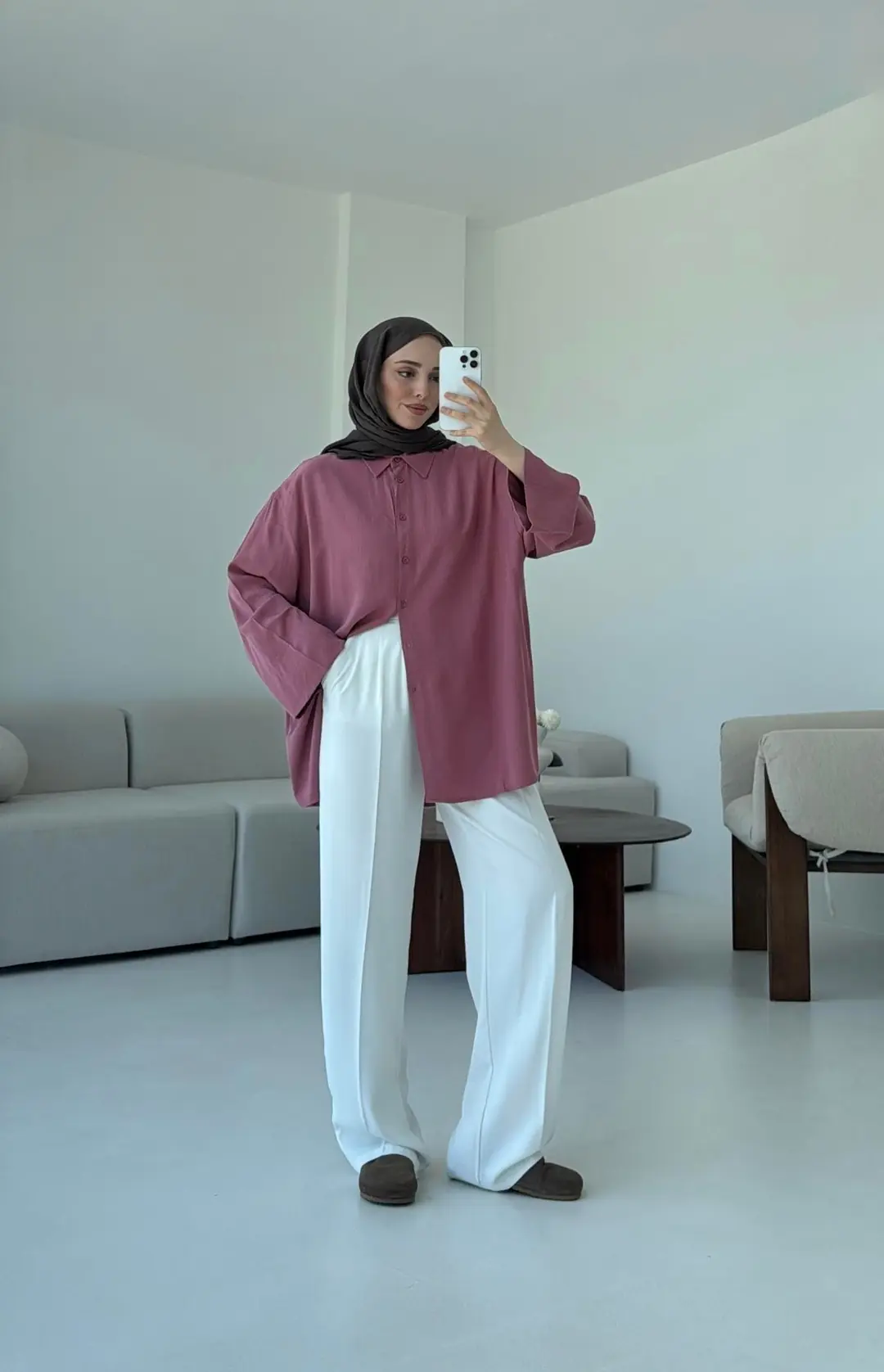 Tencel Yıkamalı Gömlek Gül Kurusu - Görsel 5