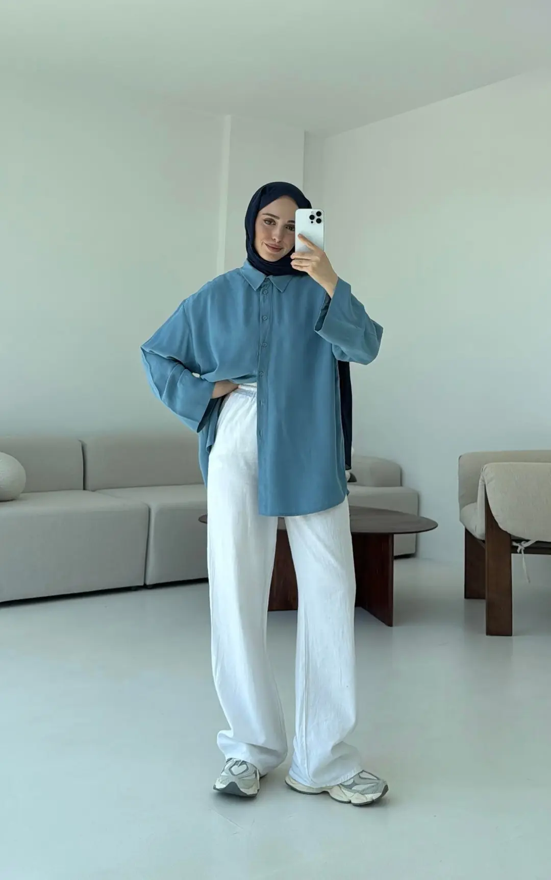 Tencel Yıkamalı Gömlek Mavi - Görsel 5