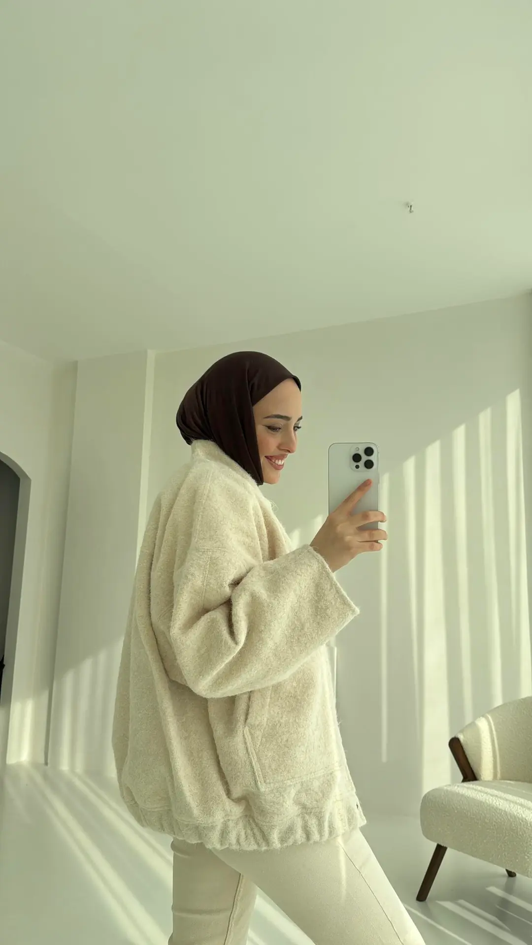 Tiftik Karışımlı Bomber Ceket Bej - Görsel 2