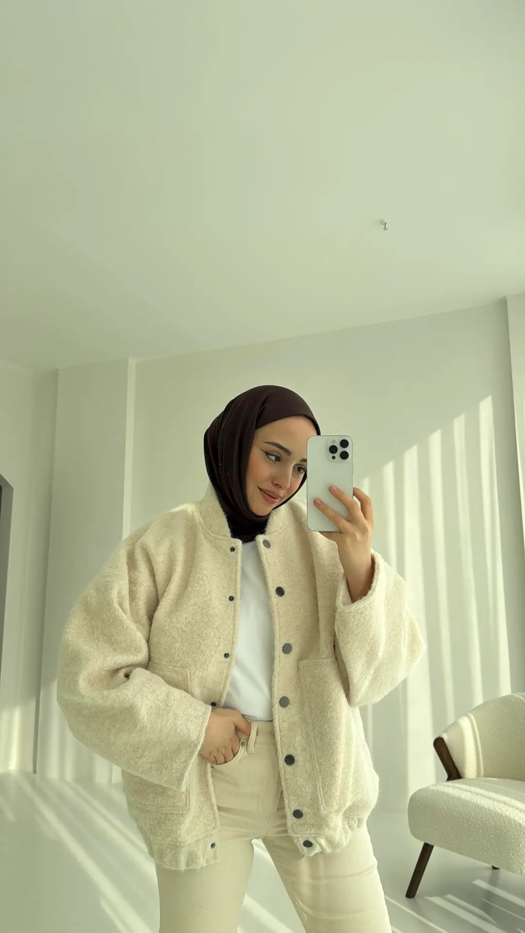 Tiftik Karışımlı Bomber Ceket Bej - Görsel 3