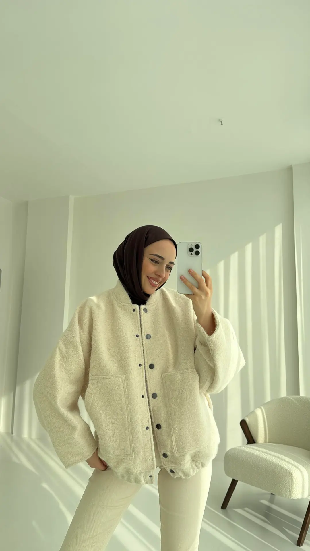 Tiftik Karışımlı Bomber Ceket Bej - Görsel 4