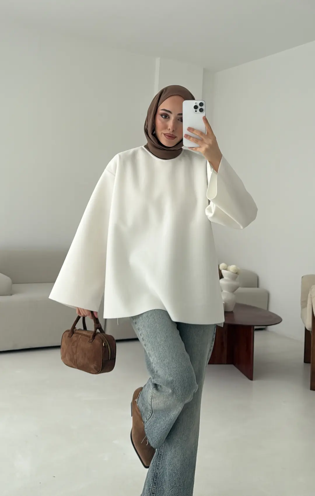 Tok Kumaş Bluz Beyaz - Görsel 4