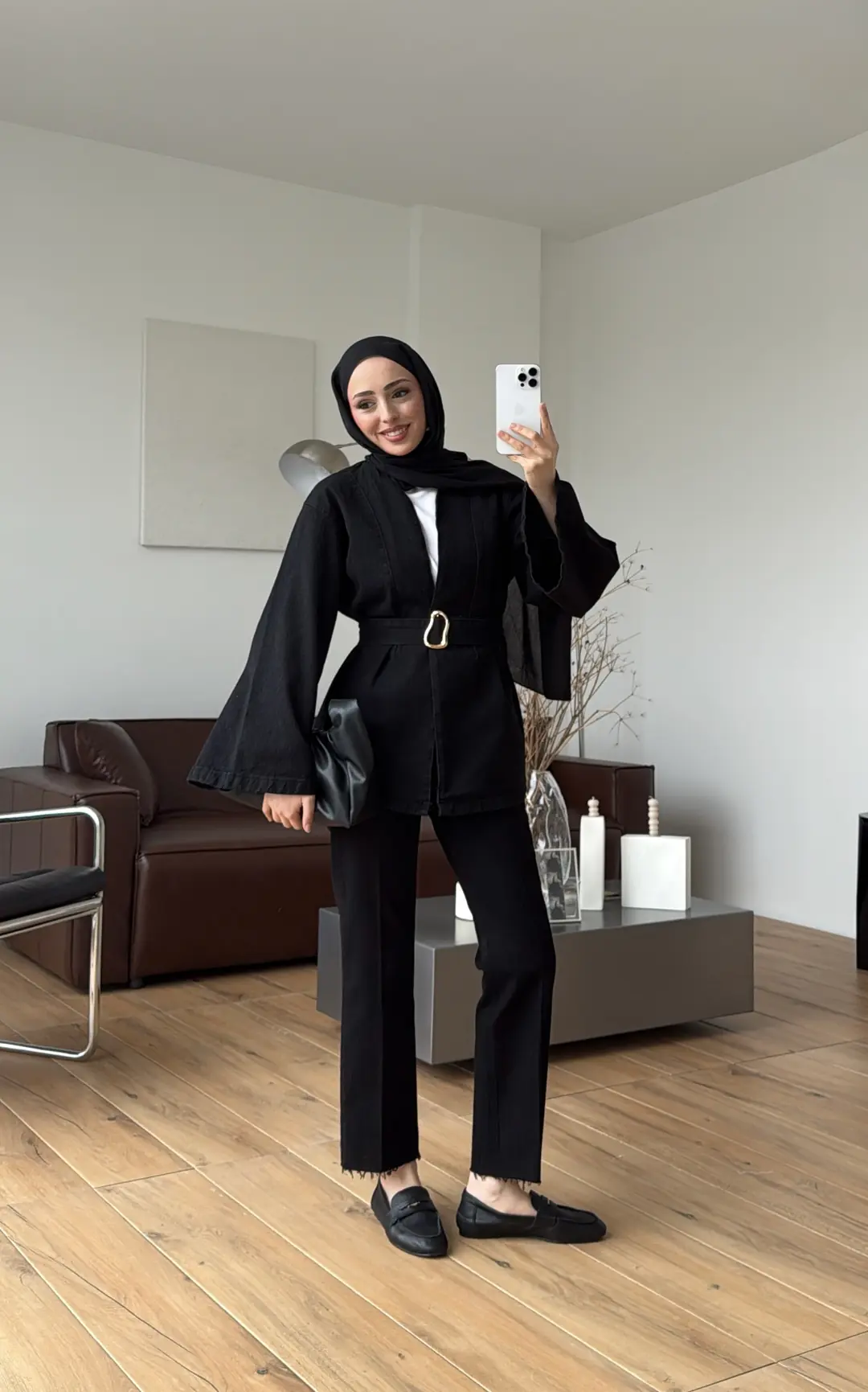 Toka Kemerli Kot Ceket Siyah - Görsel 6