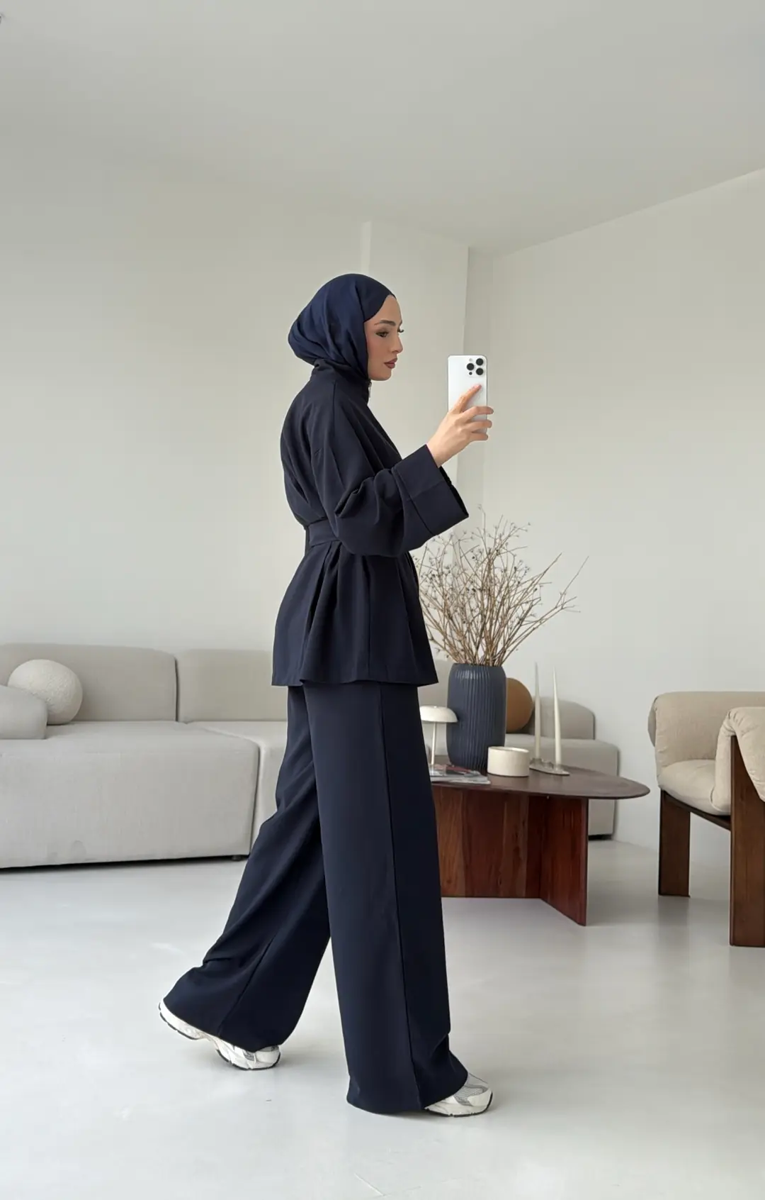 Tokalı Kemerli Pileli Tunik Takım Lacivert - Görsel 2