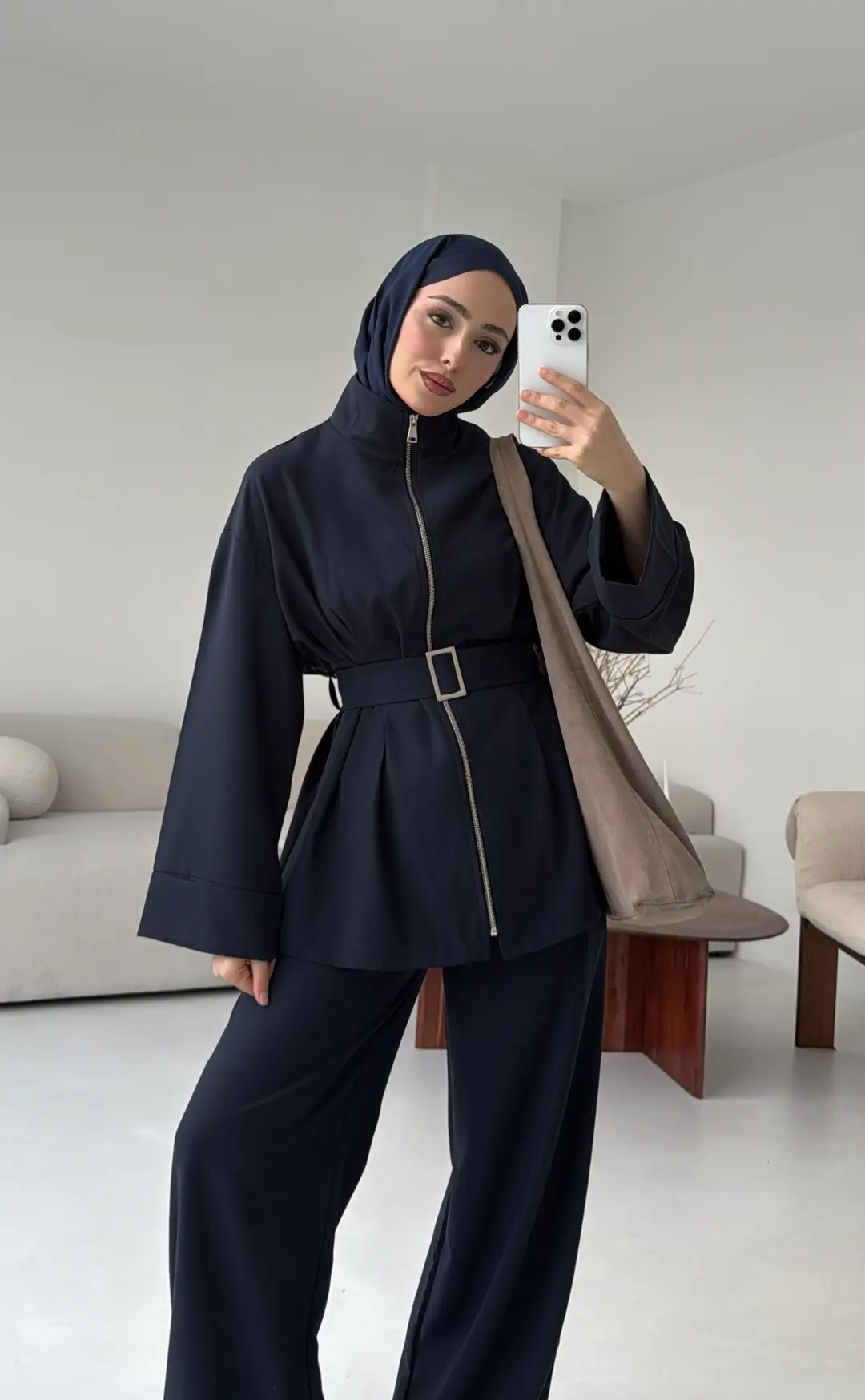 Tokalı Kemerli Pileli Tunik Takım Lacivert - Görsel 5