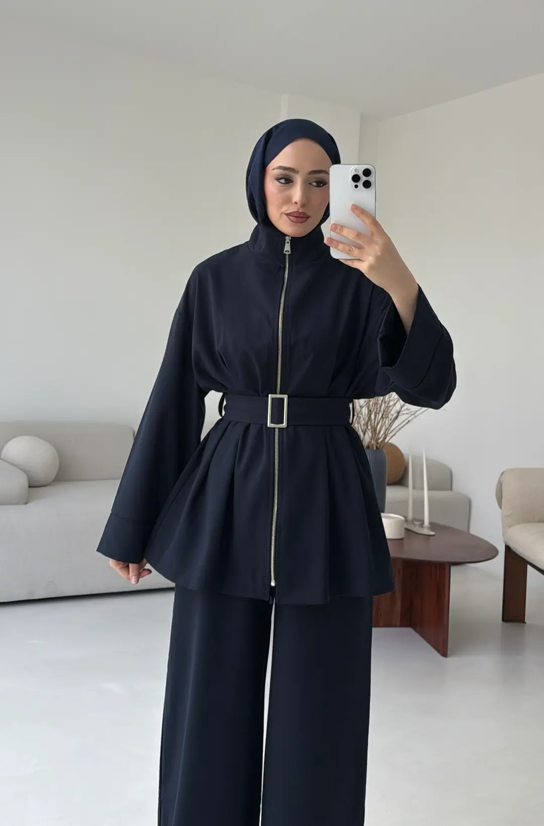 Tokalı Kemerli Pileli Tunik Takım Lacivert - Görsel 6