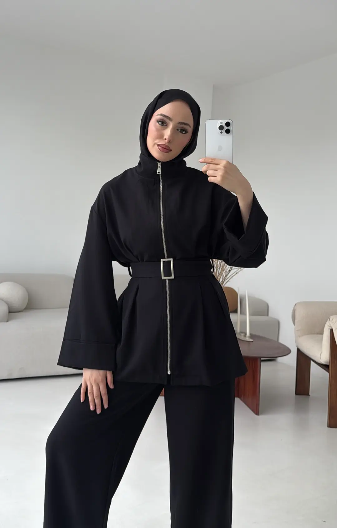 Tokalı Kemerli Pileli Tunik Takım Siyah - Görsel 4