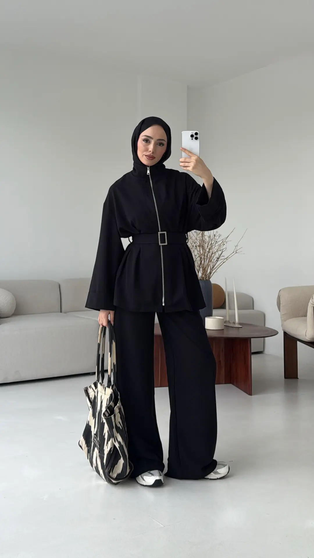 Tokalı Kemerli Pileli Tunik Takım Siyah - Görsel 5