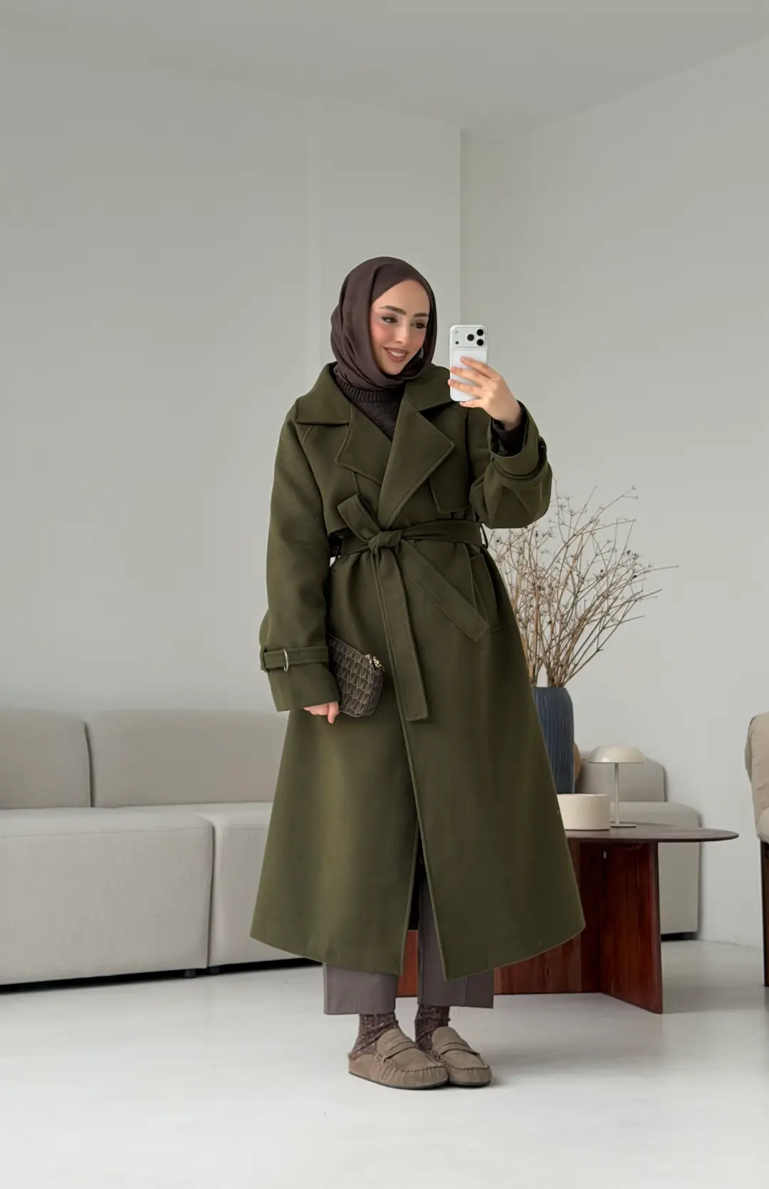 Tokalı Uzun Kaban Koyu Haki