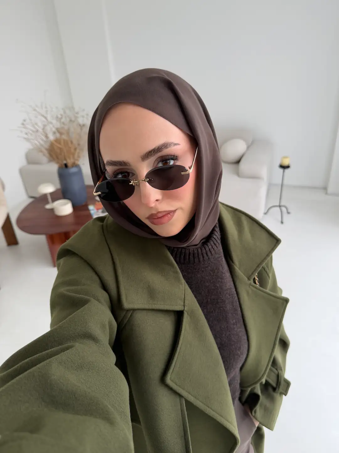 Tokalı Uzun Kaban Koyu Haki - Görsel 3