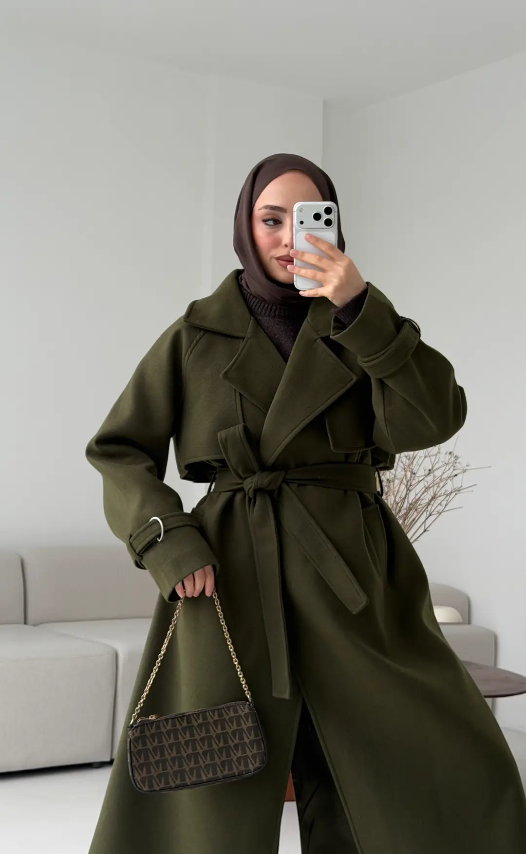 Tokalı Uzun Kaban Koyu Haki - Görsel 5