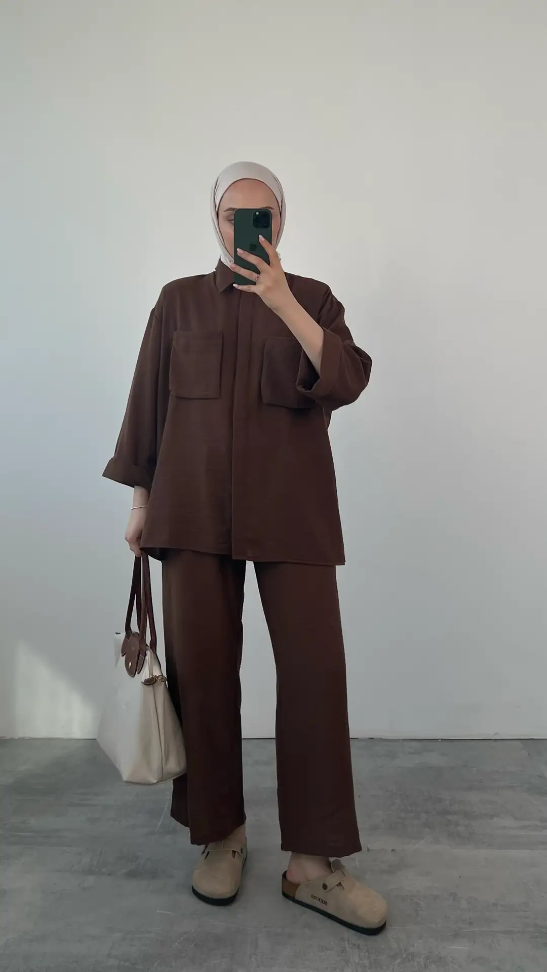 Torba Cep Gömlek Pantolon Takım Kahve