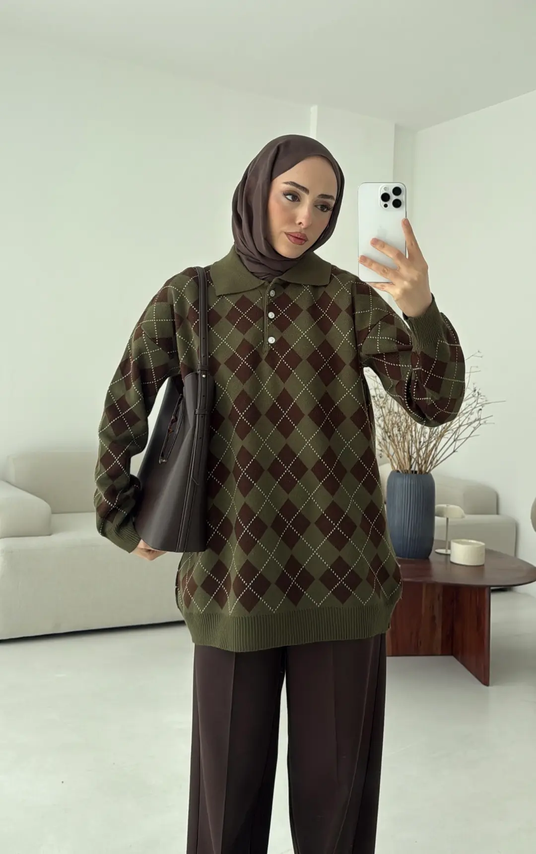 Triangle Desen Kazak Haki - Görsel 4