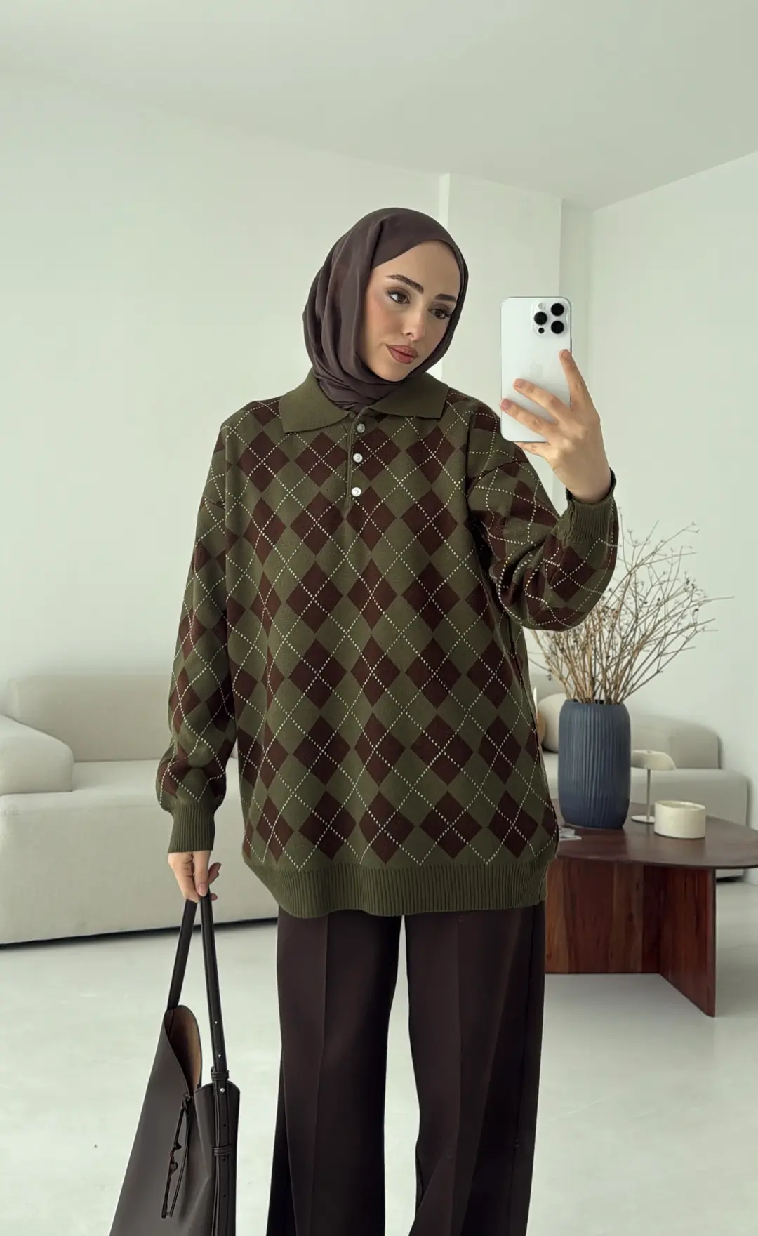 Triangle Desen Kazak Haki - Görsel 5