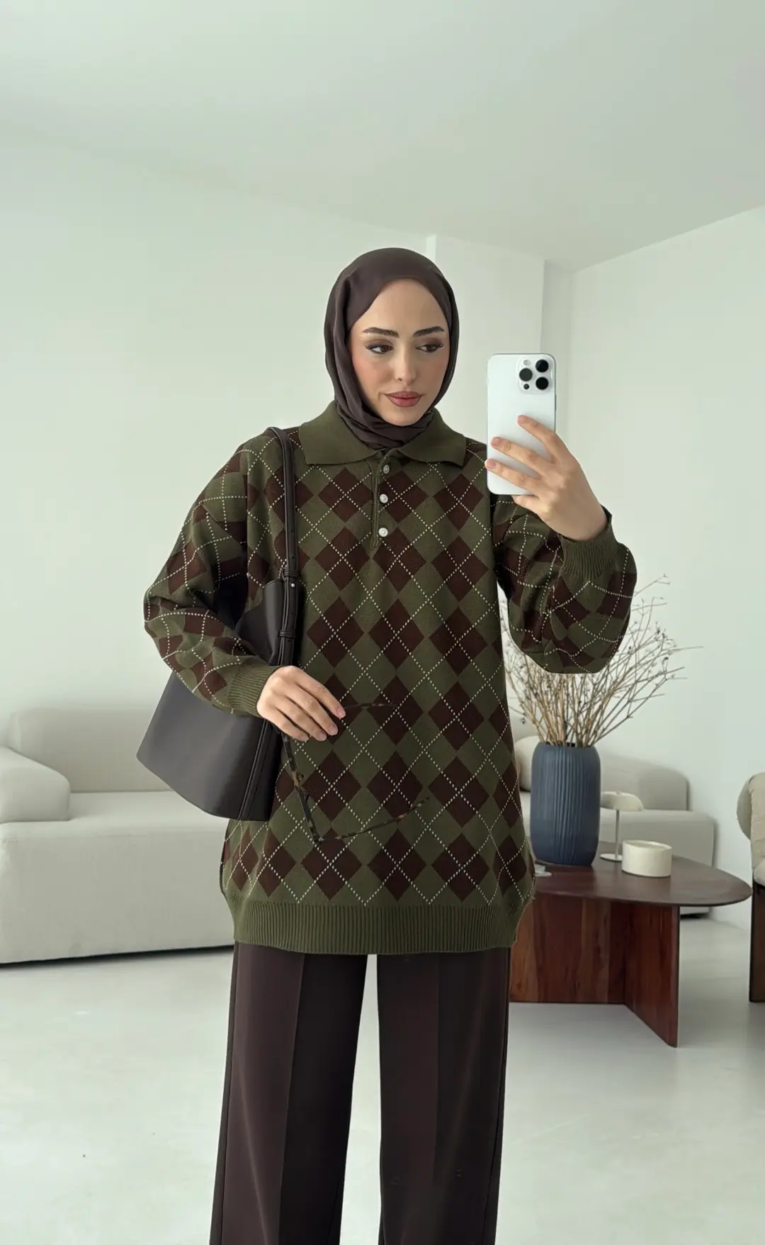 Triangle Desen Kazak Haki - Görsel 6