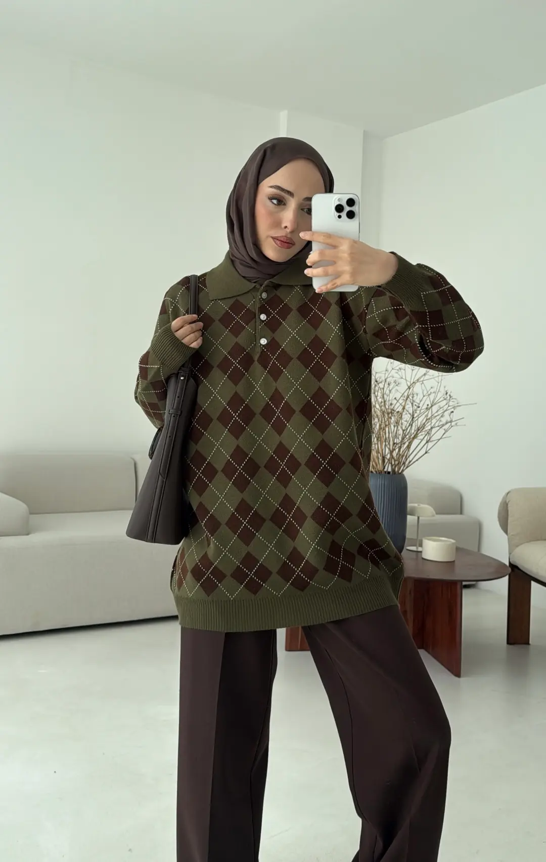 Triangle Desen Kazak Haki - Görsel 7