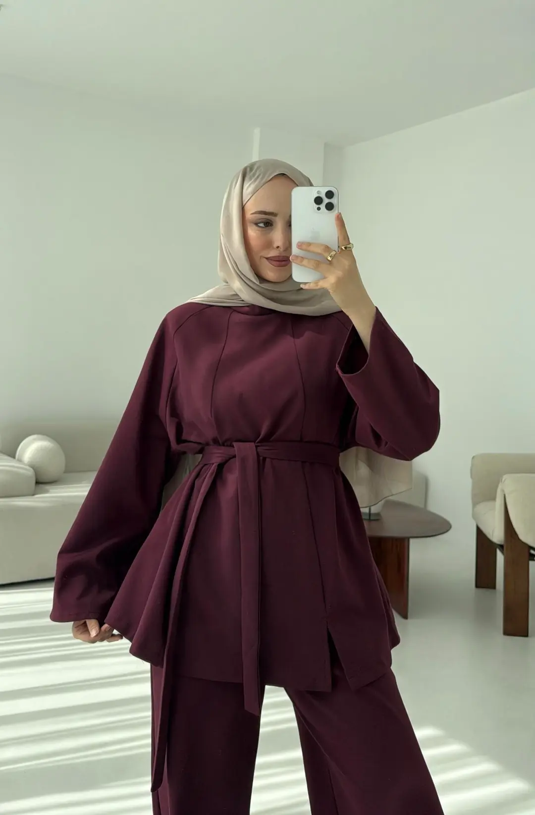 Tuniği Yırtmaçlı Oysho Takım Bordo - Görsel 5