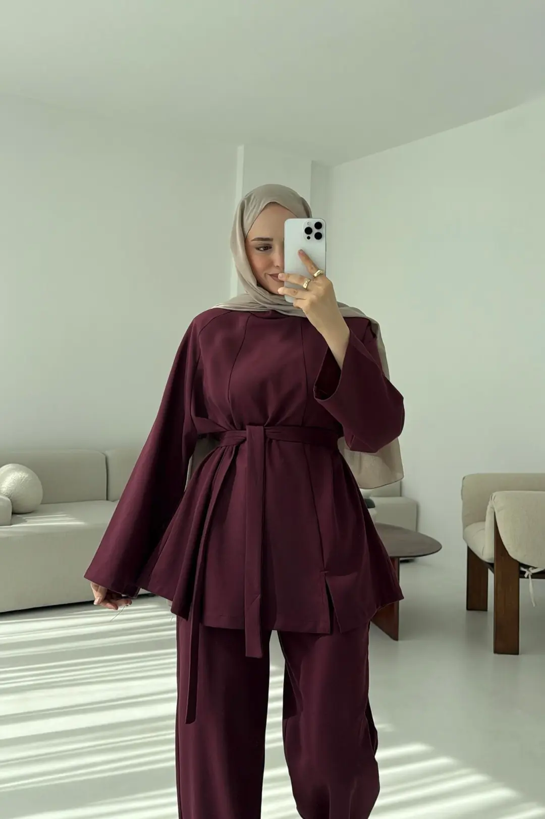 Tuniği Yırtmaçlı Oysho Takım Bordo - Görsel 9