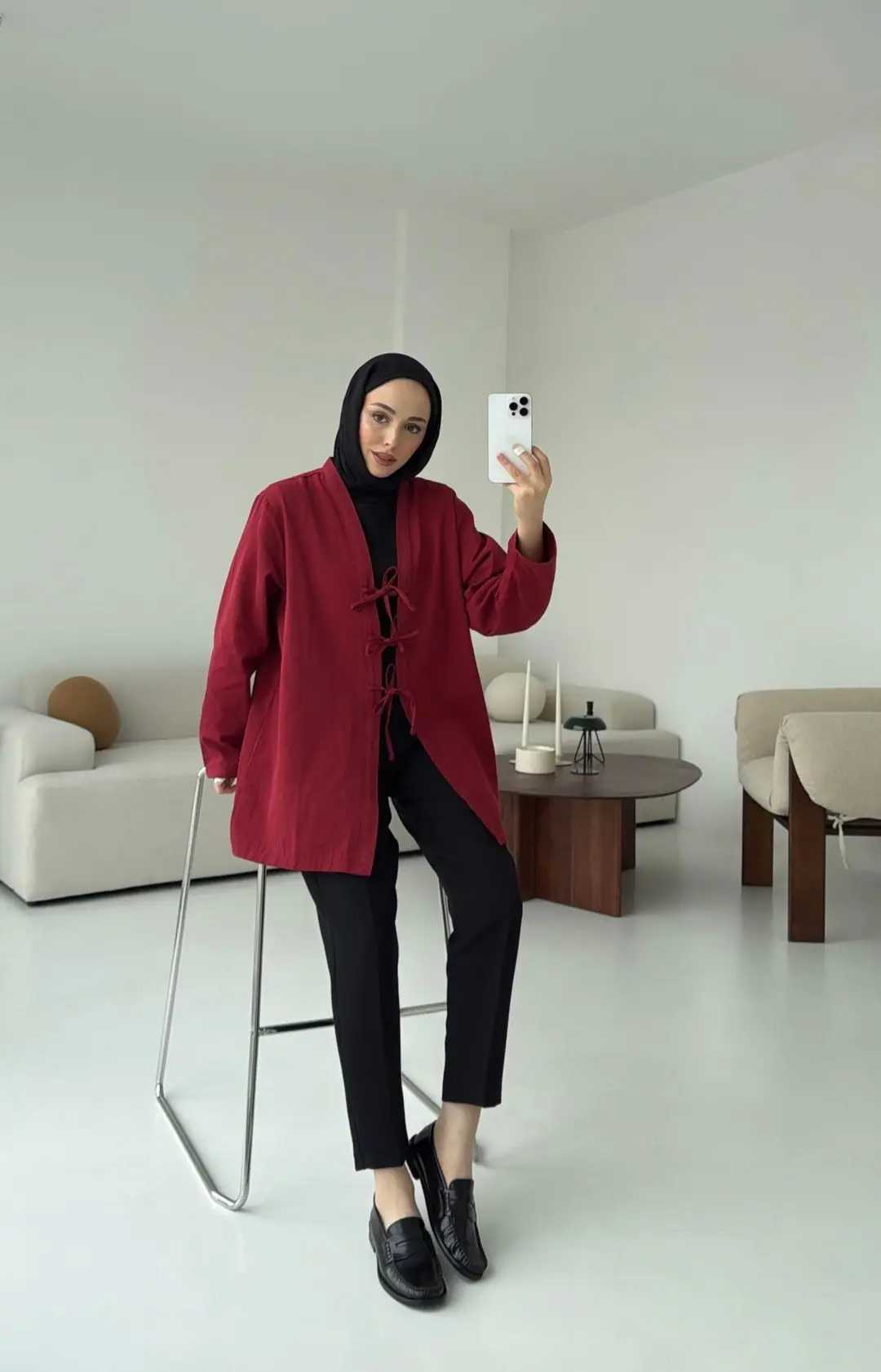 Üç Bağlamalı Kimono Bordo