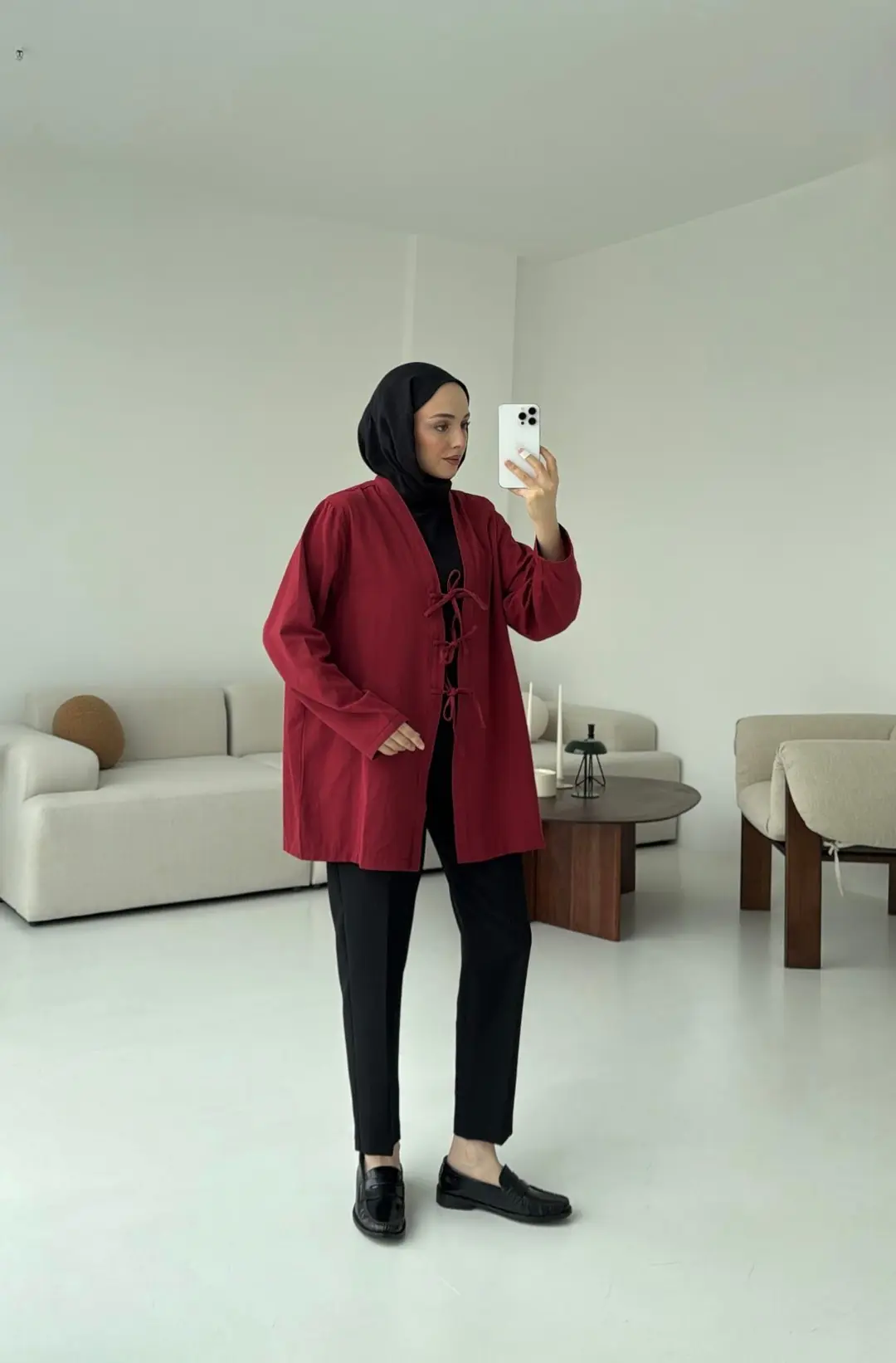 Üç Bağlamalı Kimono Bordo - Görsel 2