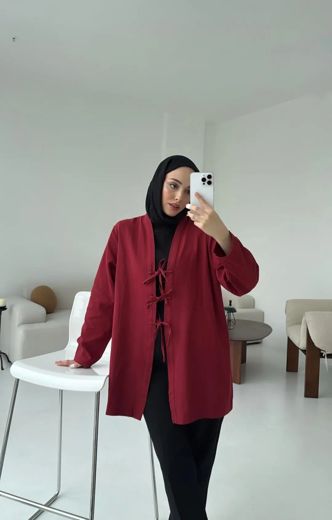 Üç Bağlamalı Kimono Bordo - Görsel 3