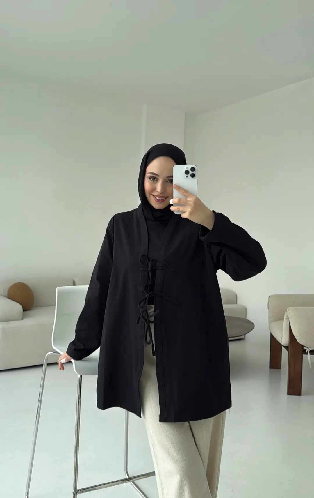 Üç Bağlamalı Kimono Siyah - Görsel 4