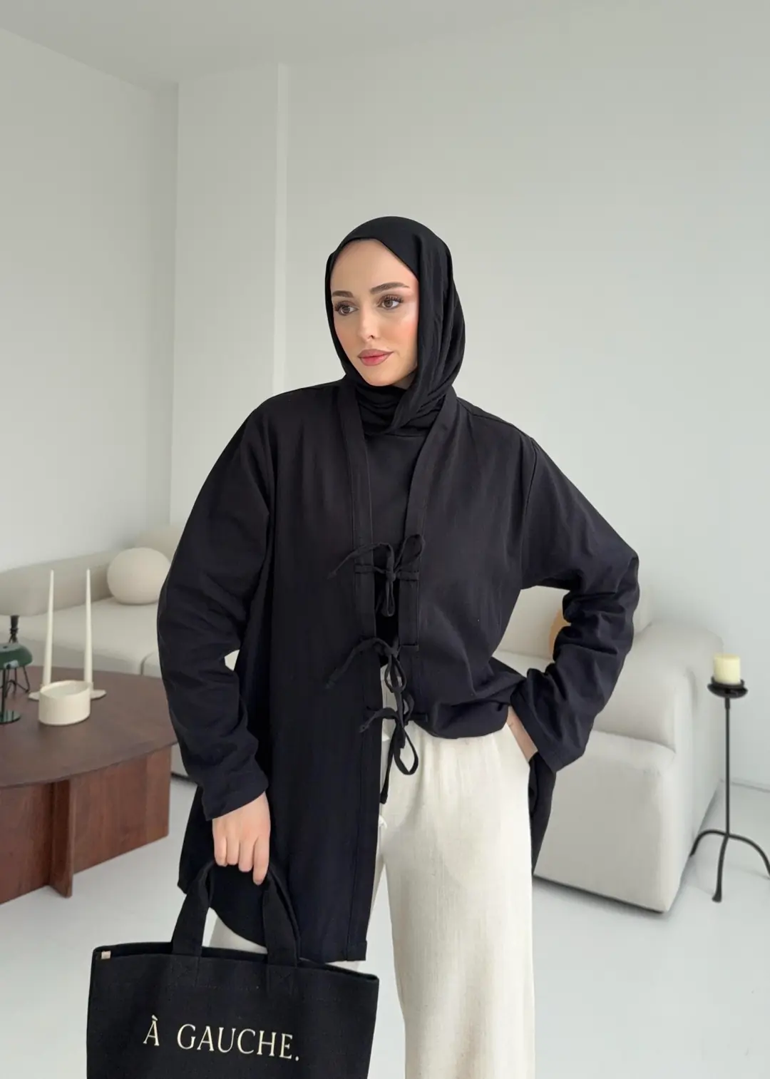 Üç Bağlamalı Kimono Siyah - Görsel 5