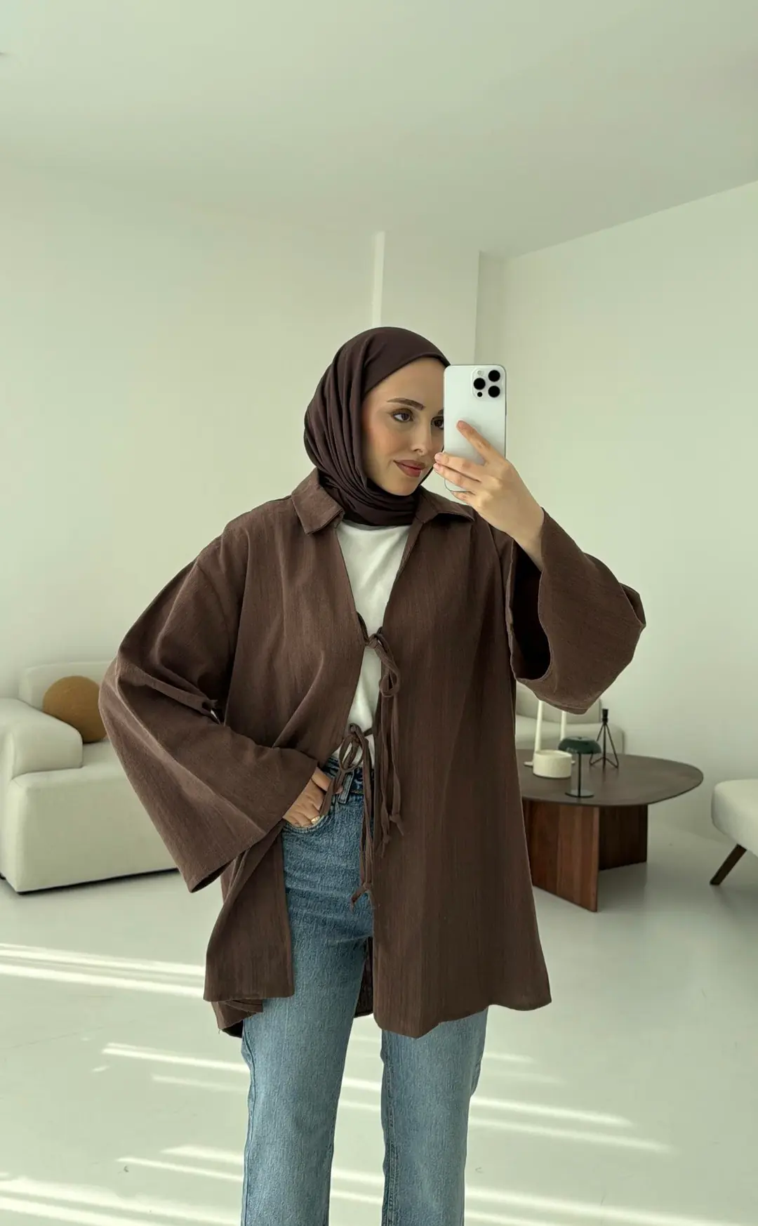 Uzun Kimono Kahve - Görsel 2