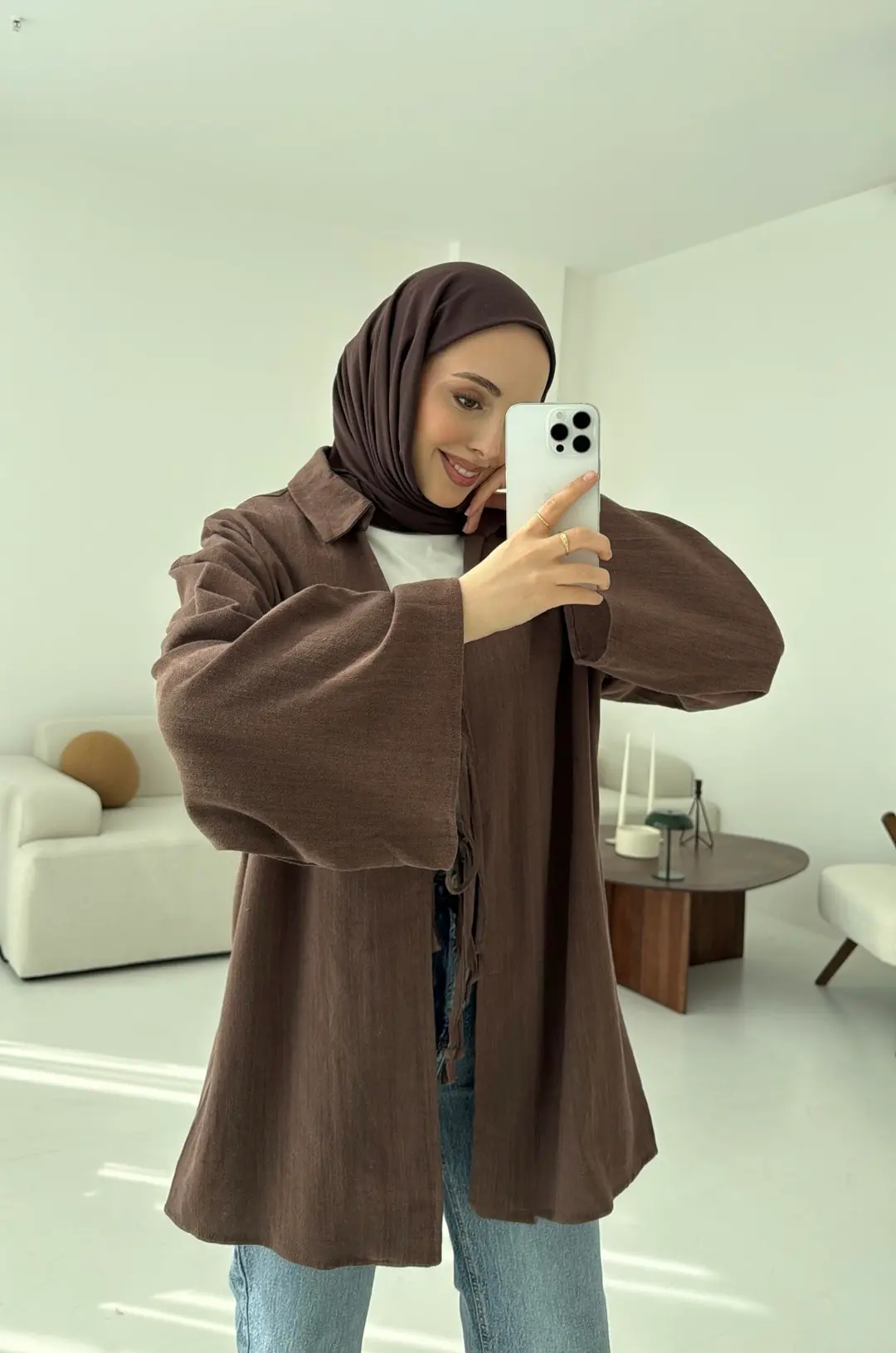 Uzun Kimono Kahve - Görsel 5