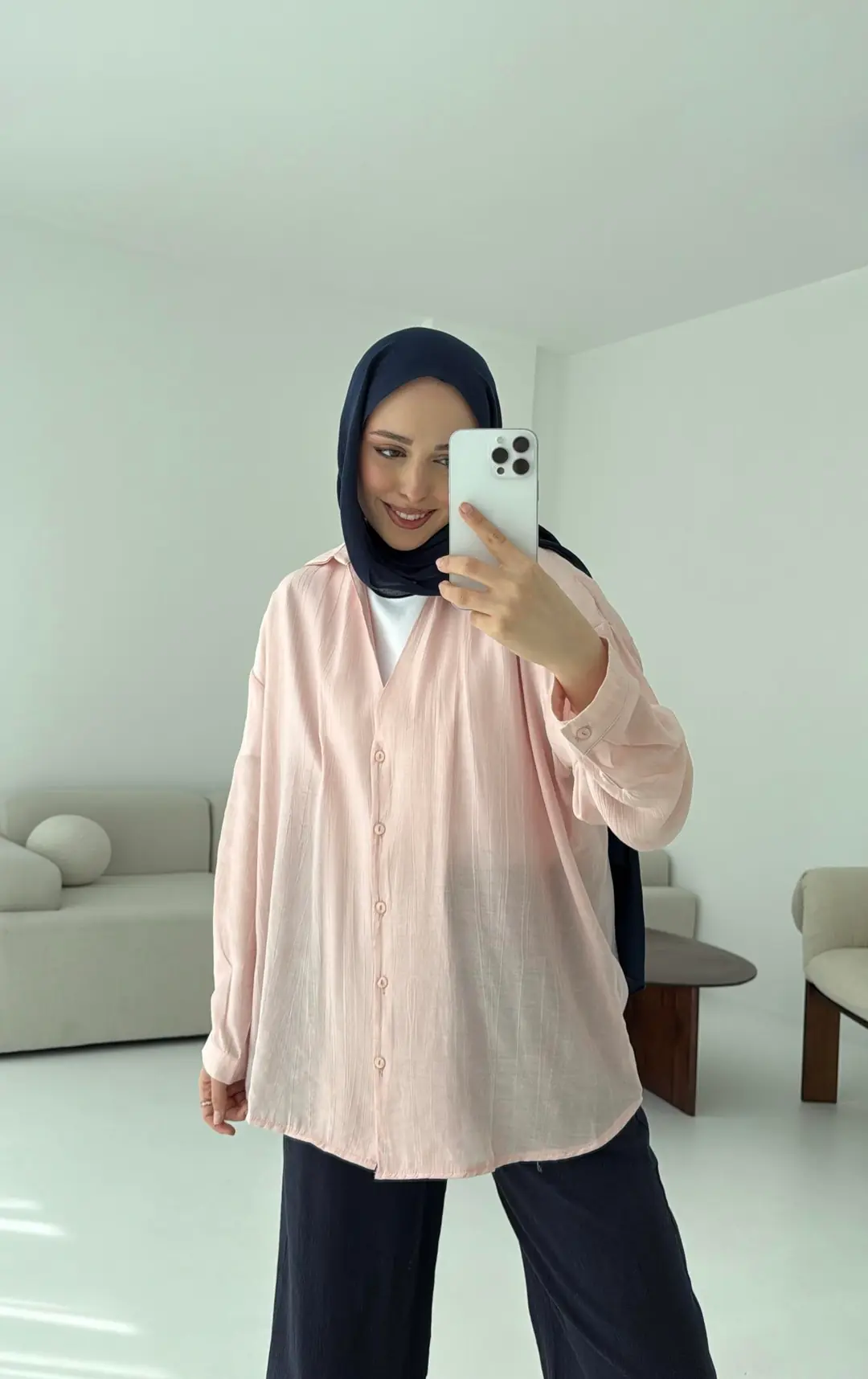 V Yaka Salaş Gömlek Pembe