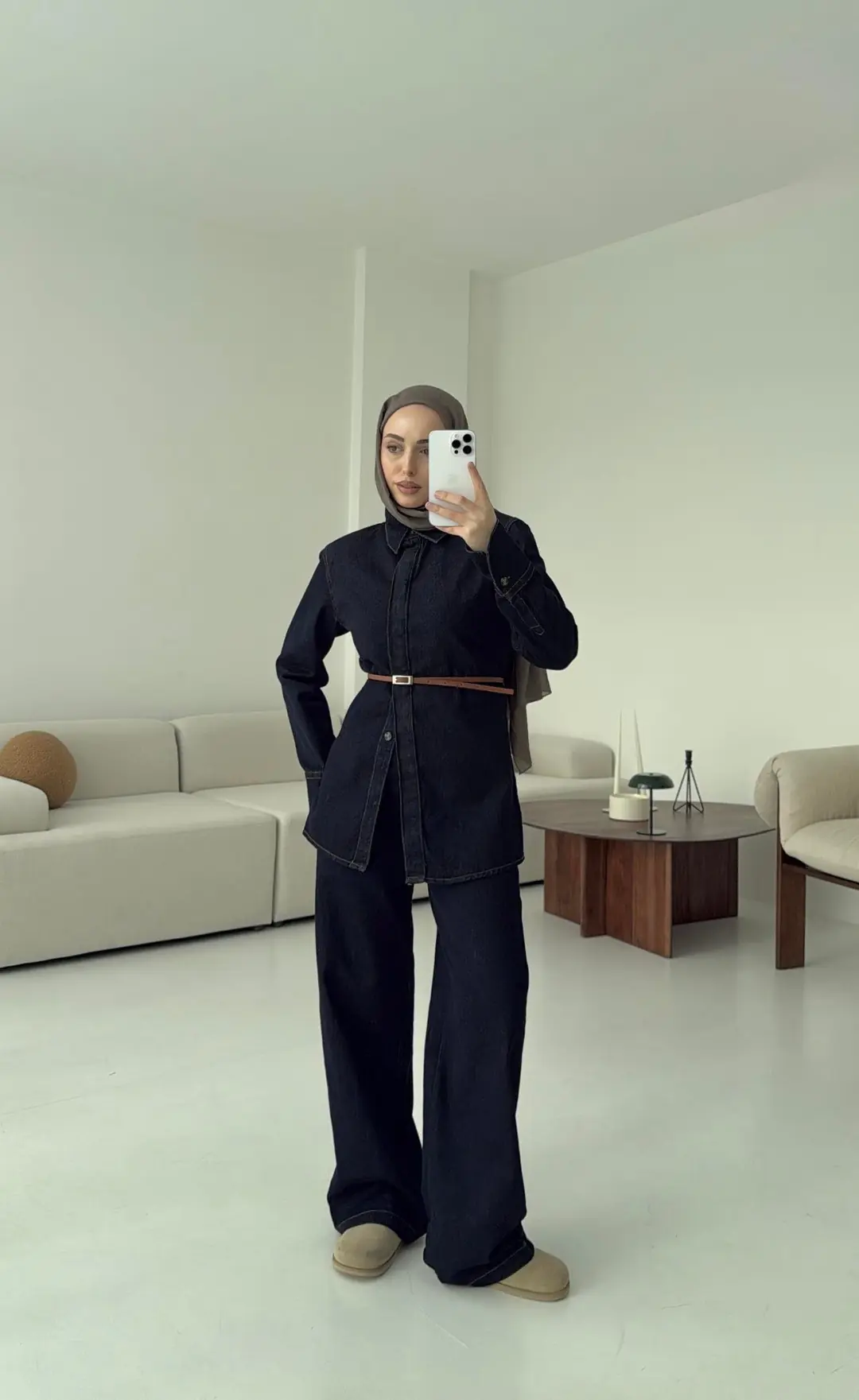 Vatkalı Belden Oturtmalı Kot Takım - Görsel 2