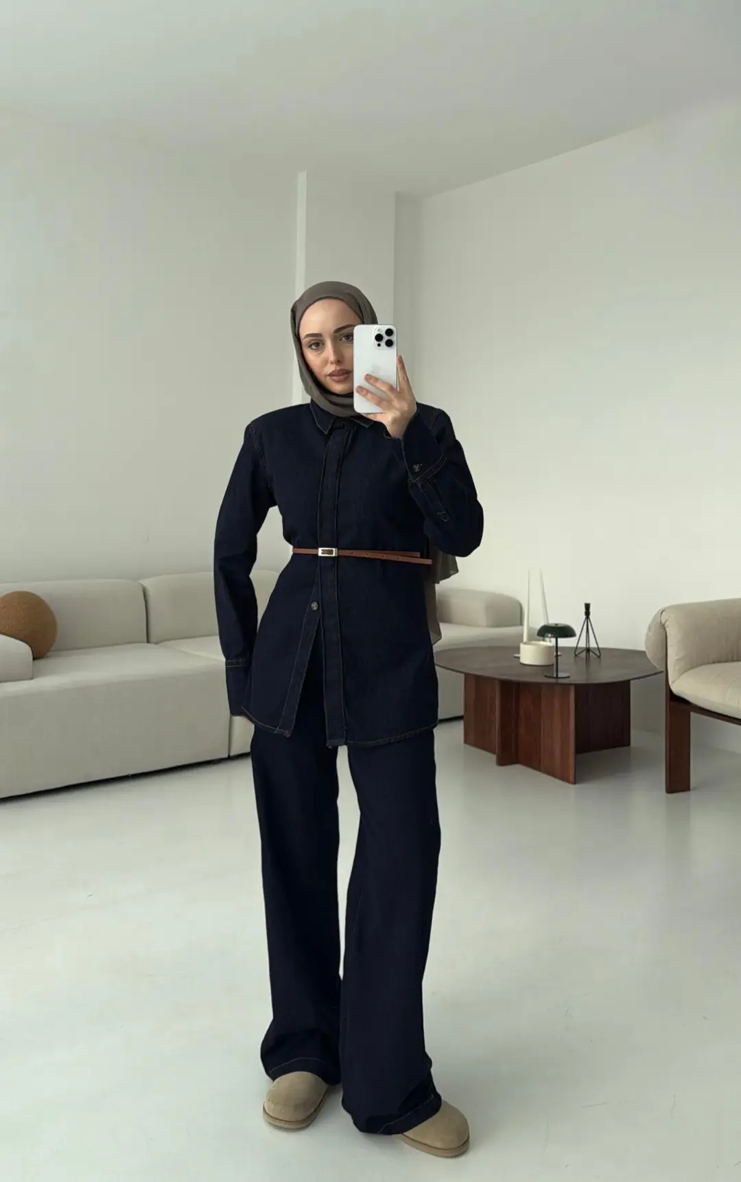 Vatkalı Belden Oturtmalı Kot Takım - Görsel 3