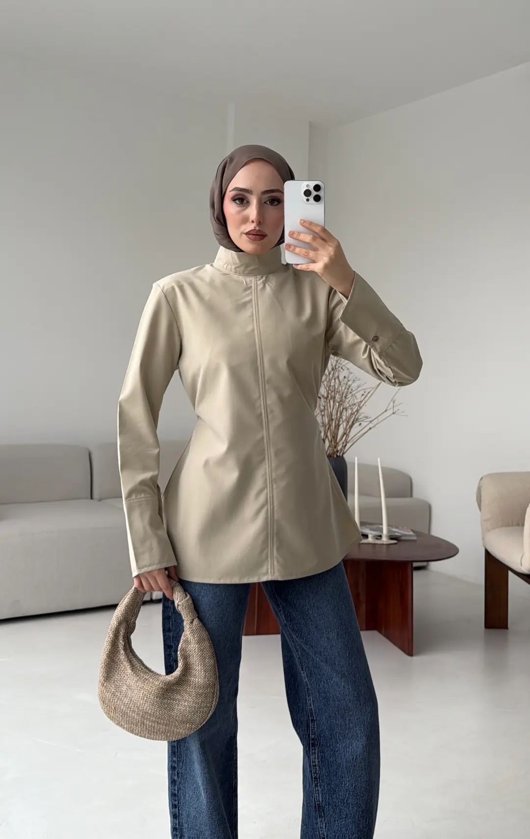 Vatkalı Bluz Bej - Görsel 3