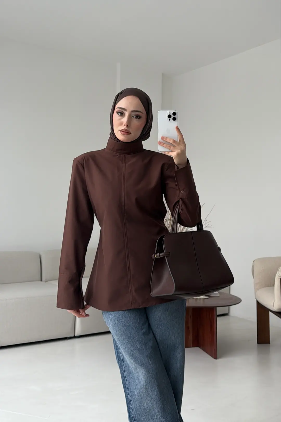 Vatkalı Bluz Kahve - Görsel 5