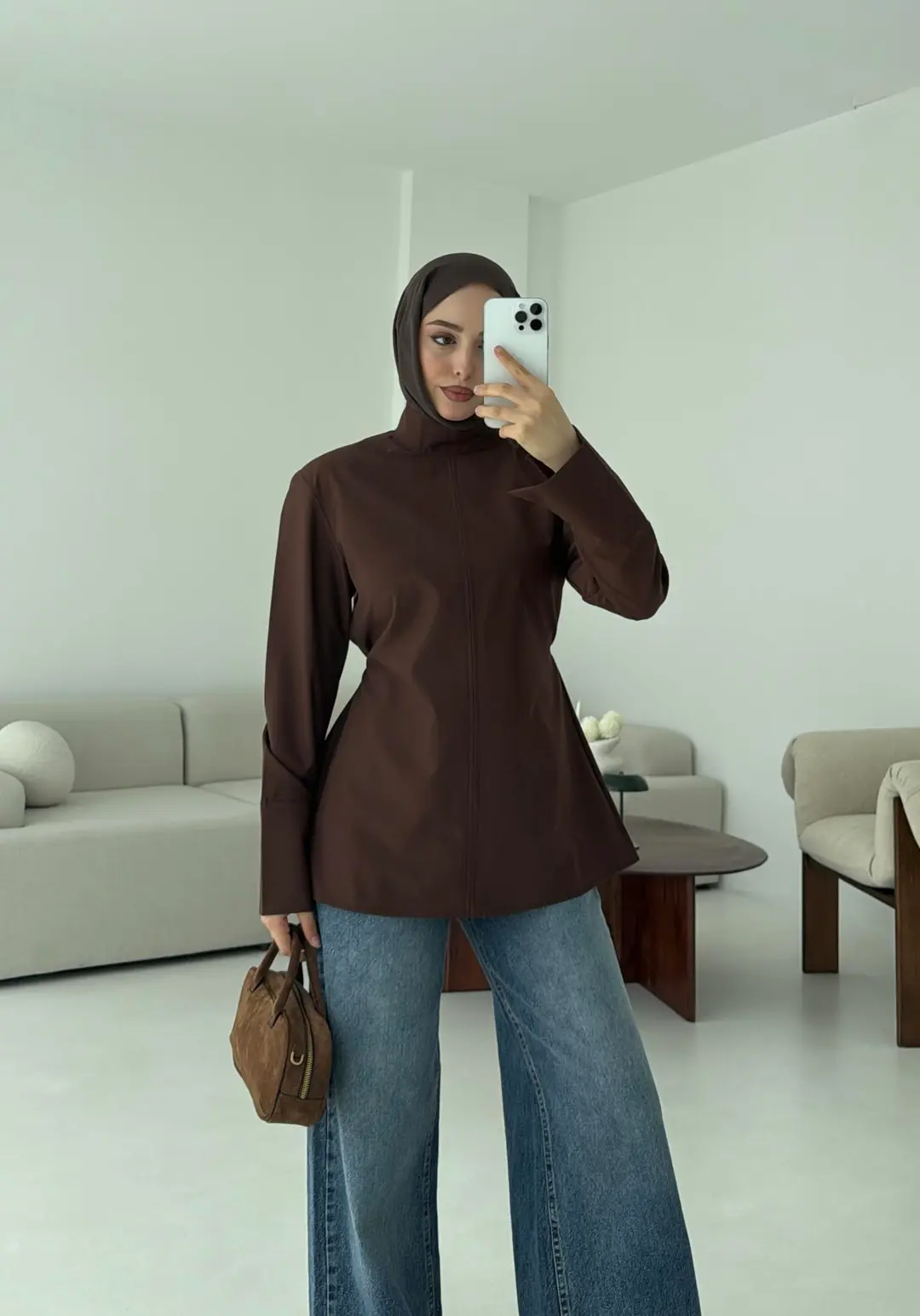 Vatkalı Bluz Kahve - Görsel 3