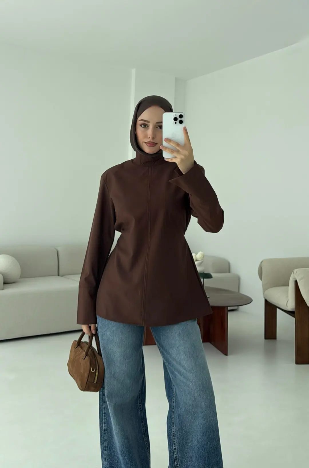 Vatkalı Bluz Kahve - Görsel 5