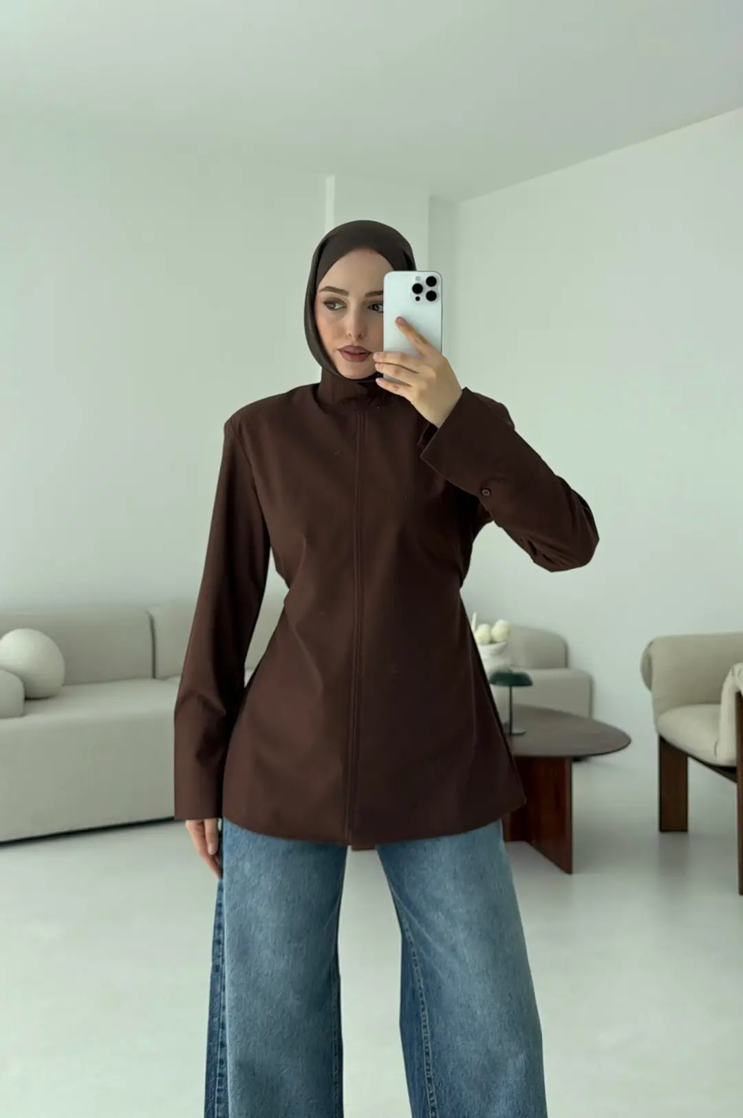 Vatkalı Bluz Kahve - Görsel 9