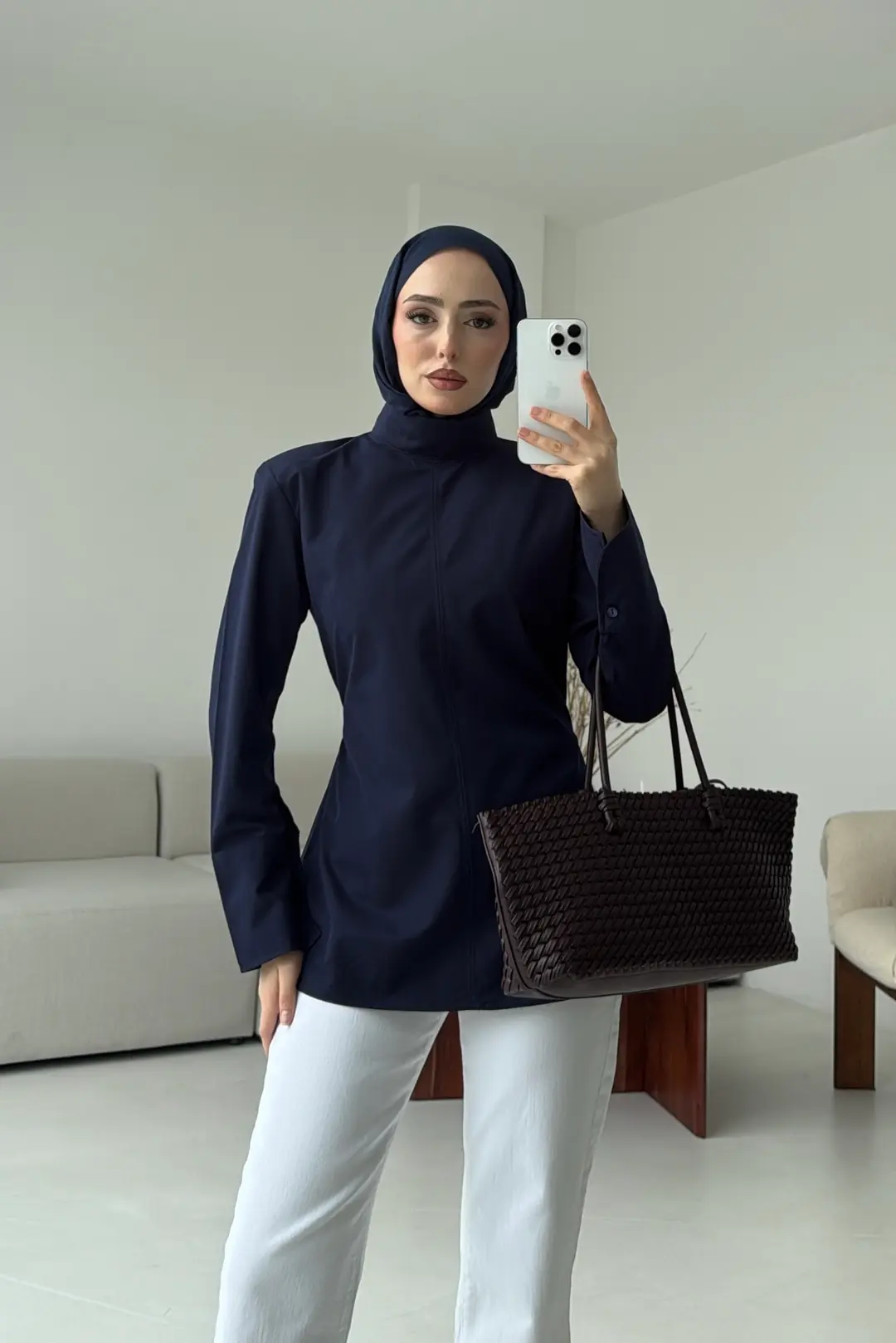 Vatkalı Bluz Lacivert - Görsel 6