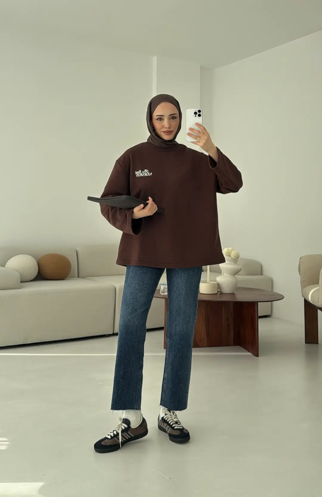 Version Baskılı Sweatshirt Kahve