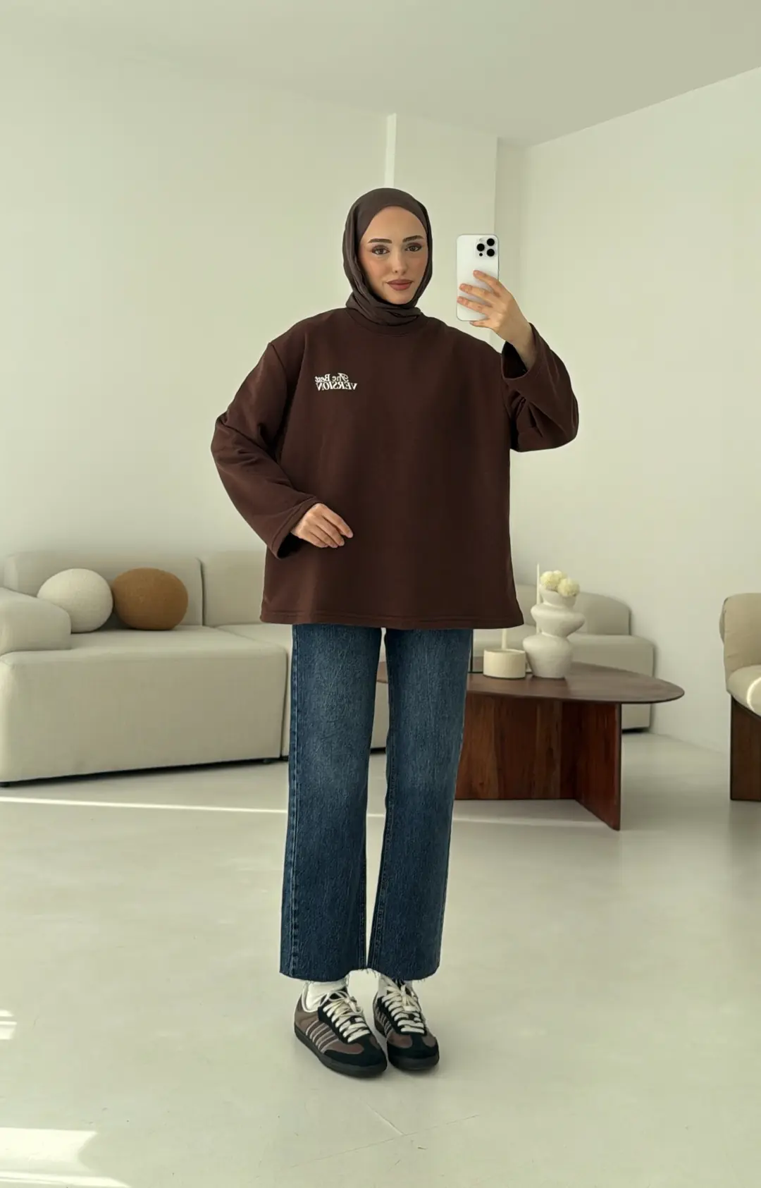 Version Baskılı Sweatshirt Kahve - Görsel 3