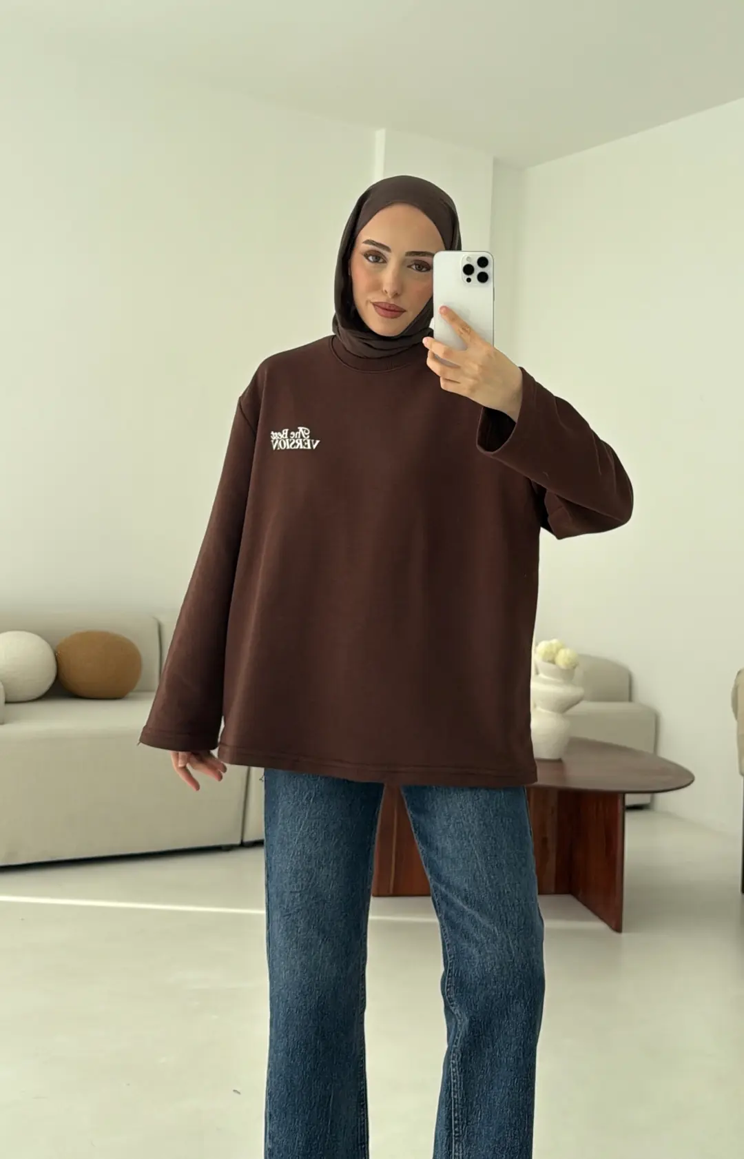 Version Baskılı Sweatshirt Kahve - Görsel 4