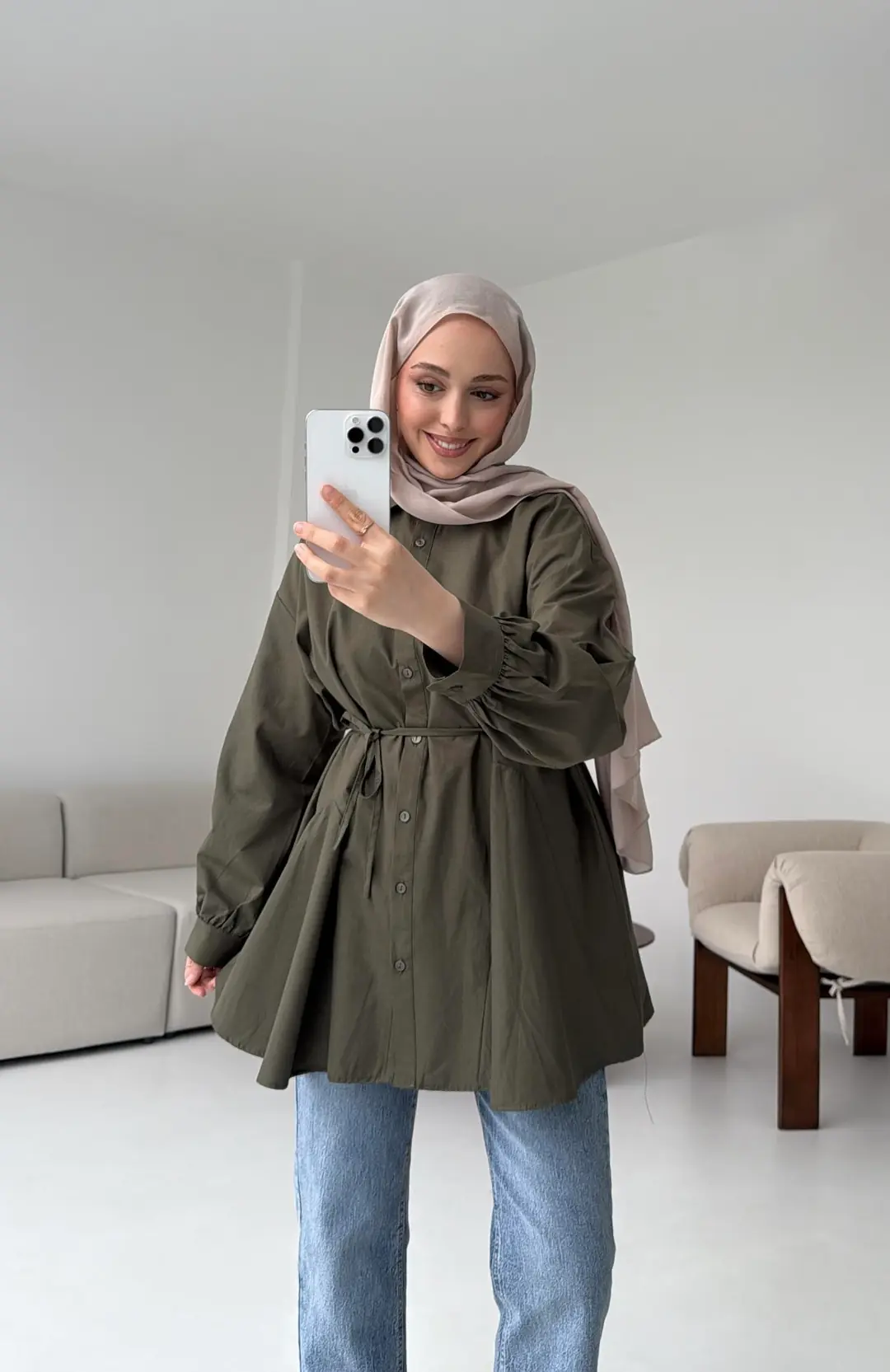 Volanlı Haki Gömlek