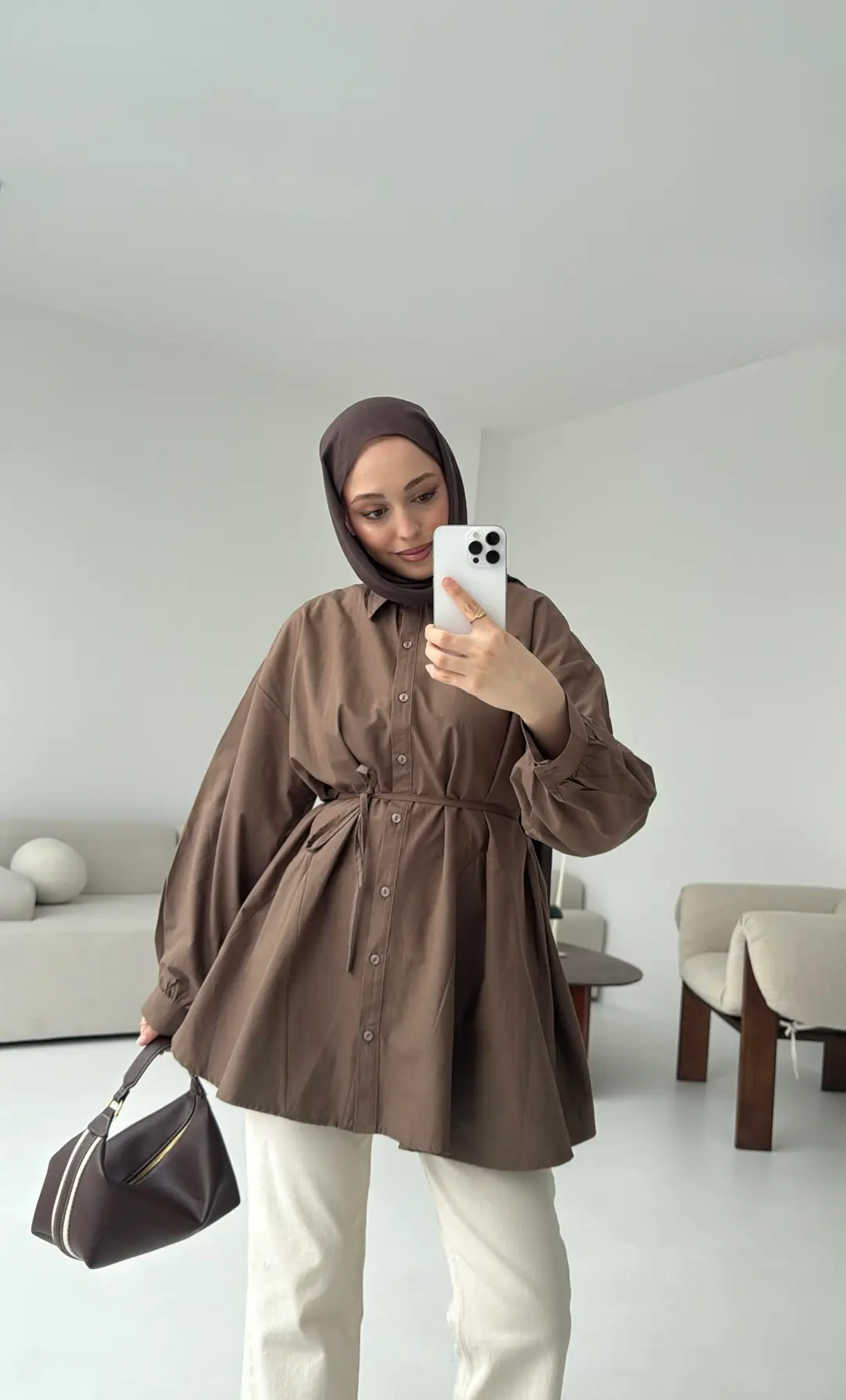 Volanlı Kahve Gömlek - Görsel 4